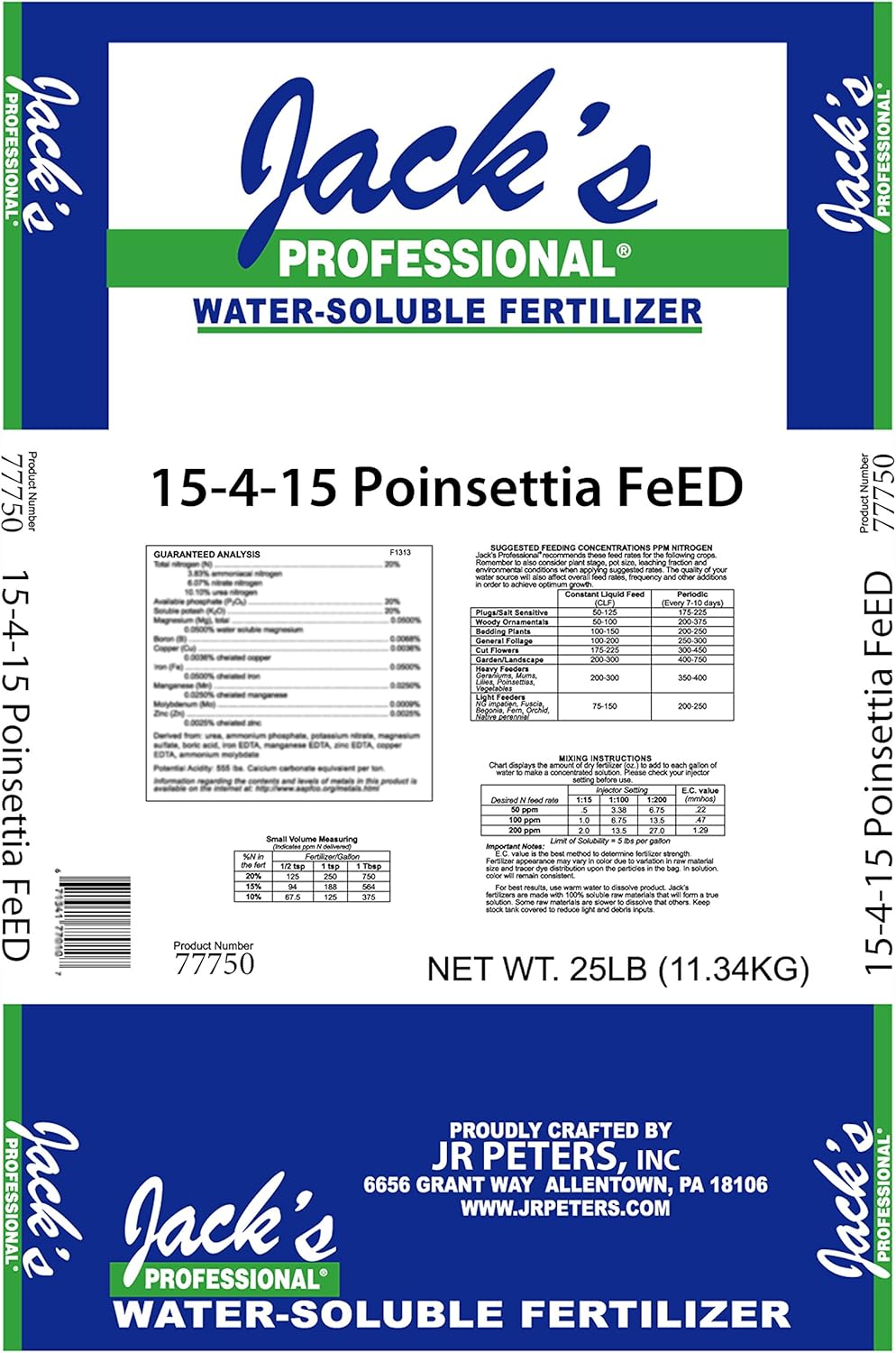 JR Peters Jacks Professional 15-4-15 Poinsettia Feed - 25LB