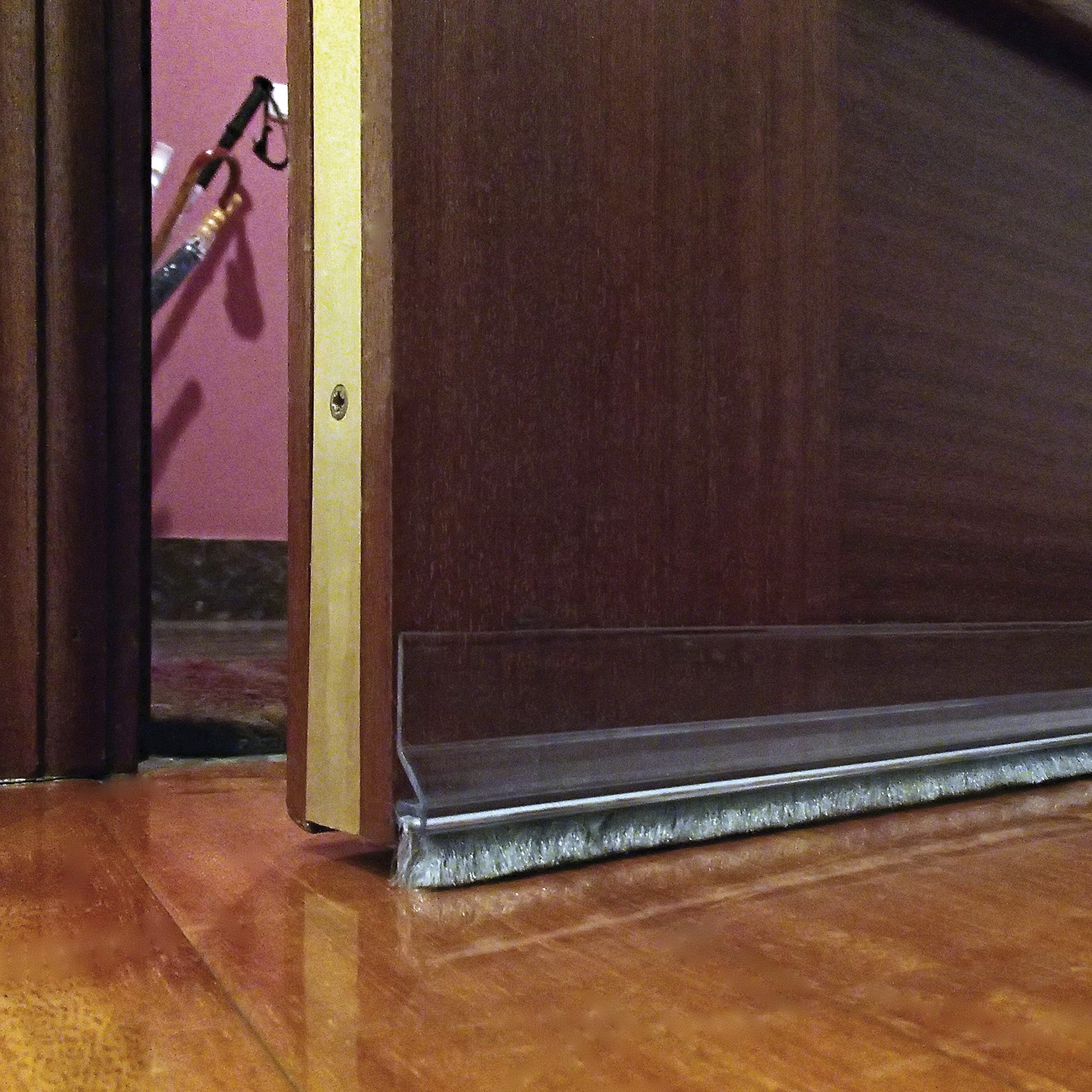 Amig - Paraspifferi per porte di ingresso o di passaggio | Paraspifferi adesivo da sovrapporre | Spazzola per capelli | Foglio di plastica tra la spazzola | 1 m | Trasparente | PVC
