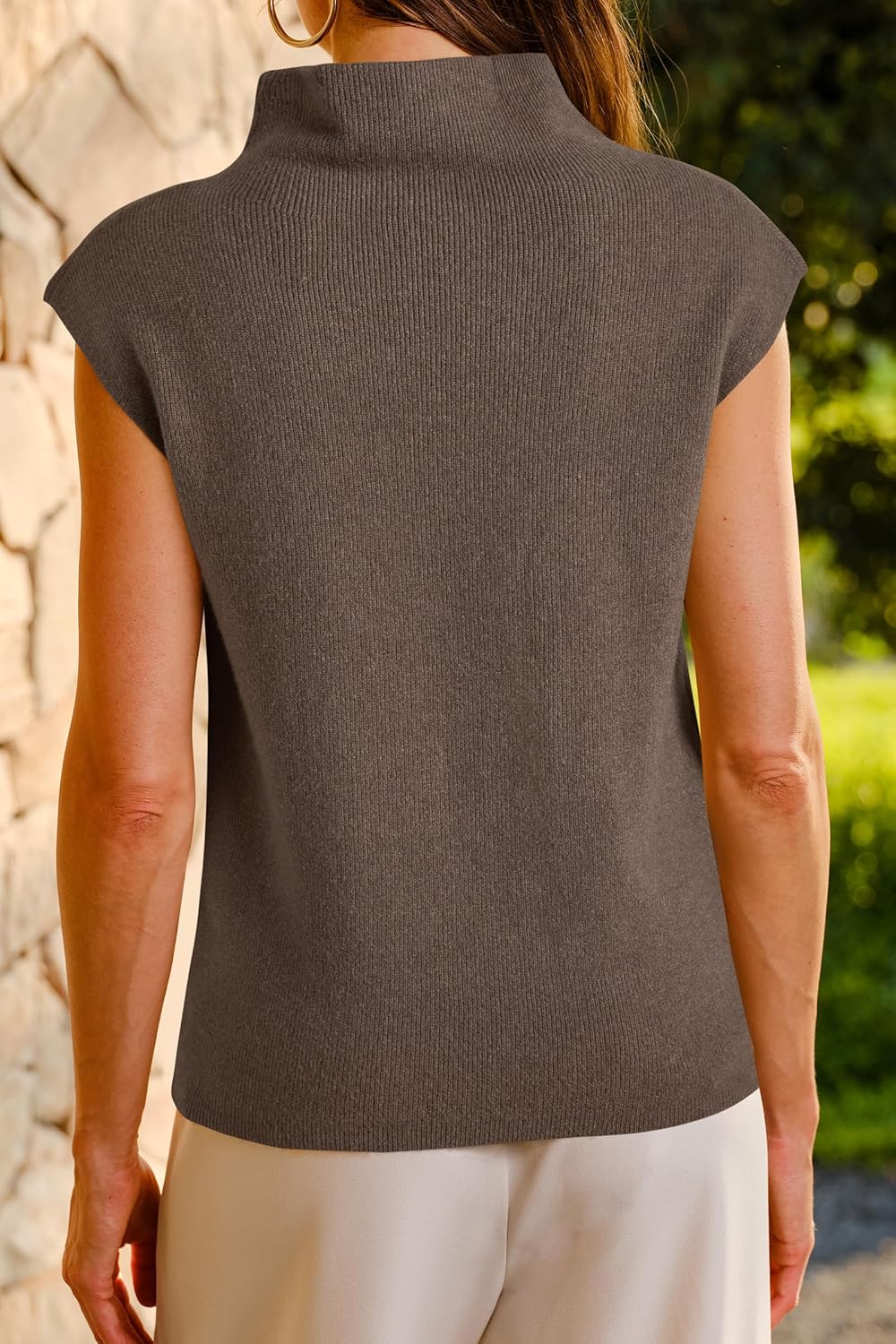 Arach&Cloz Women's Wool Blend Mock Neck Business Casual Sweater Vest 2025 Fall - Image 4