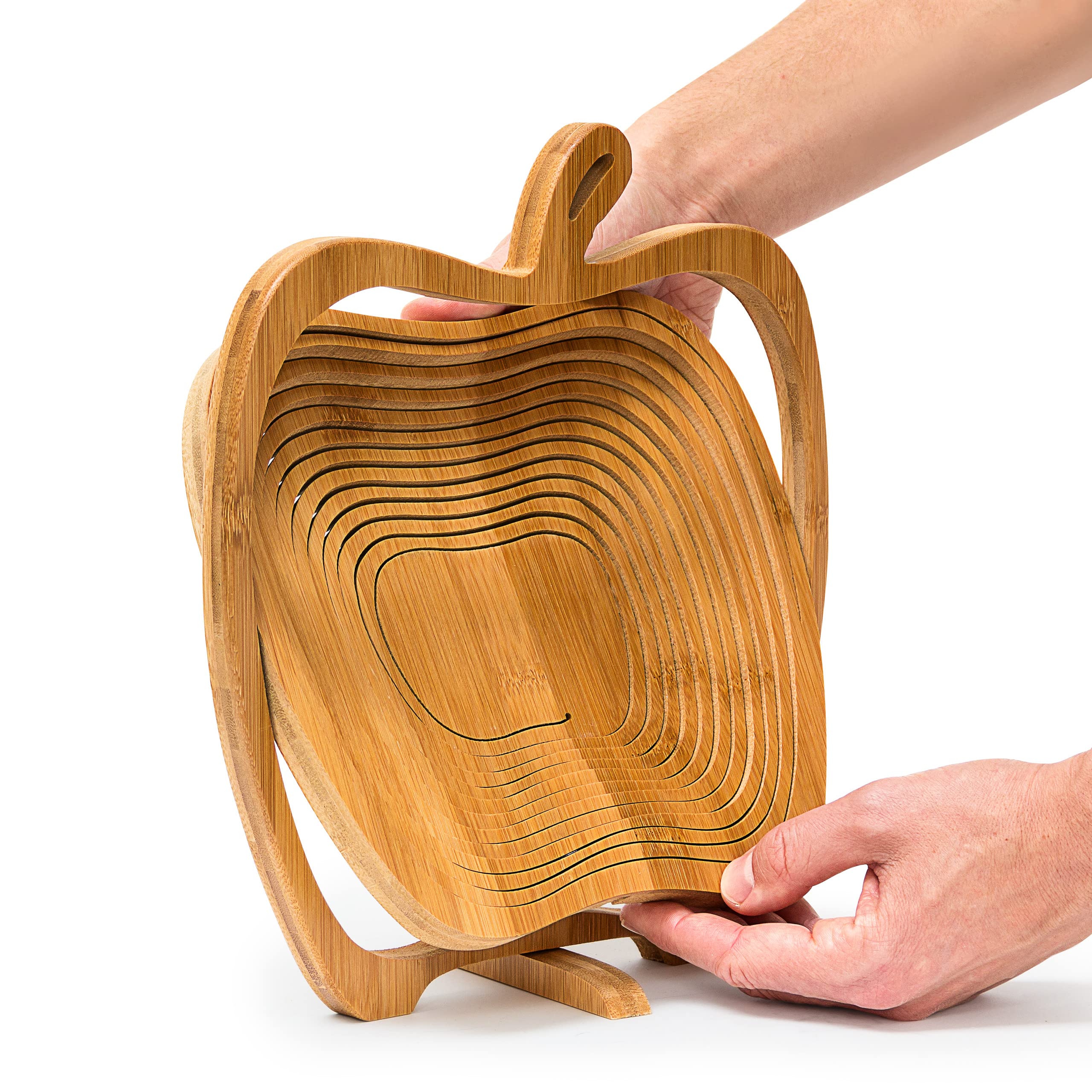 Relaxdays Cestino Portafrutta a Mela, Centrotavola HLP: 30x27x22,5 cm, Tagliere e sotto Pentola, 3 in 1, Legno Naturale