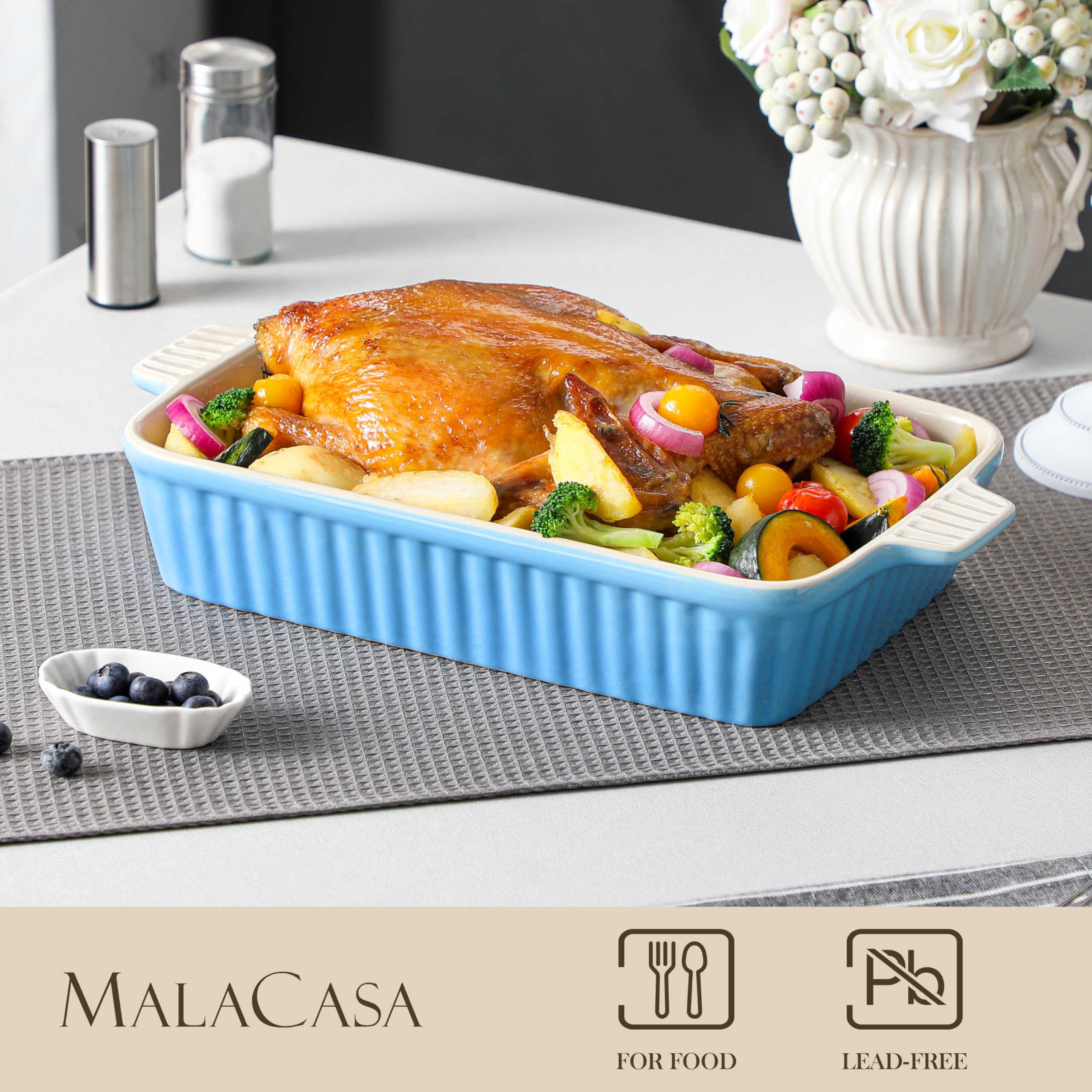 Fuente Para Hornear De Cerámica - Plato Blanco Con Dos Asas, Apto Para Horno Y Microondas