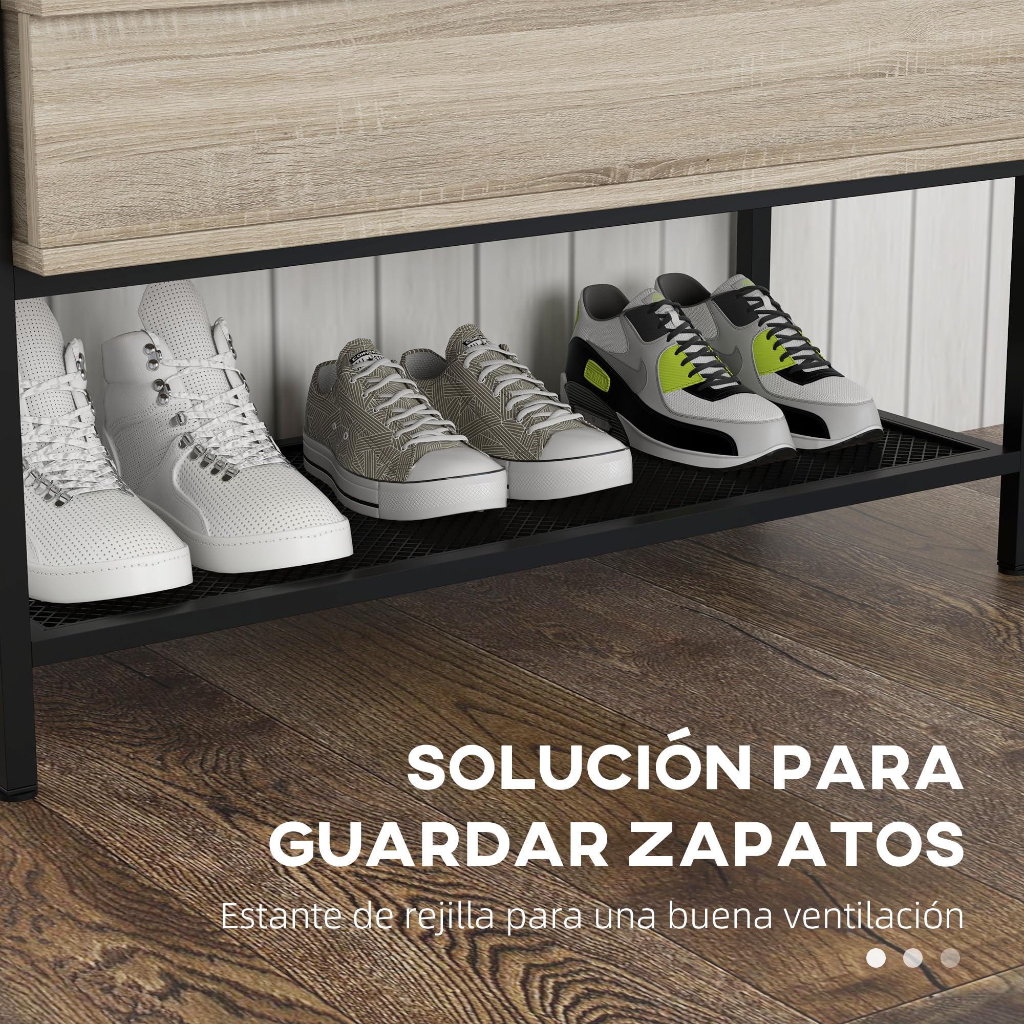 HOMCOM Banco Zapatero con Tapa Abatible para 4 Pares 84x39,5x61 cm Roble | Mueble Zapatero con Banco, Compartimento Oculto, Estante Inferior de Rejilla, para Pasillo Salón