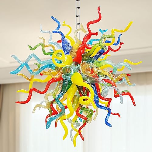 Longree Lámpara de techo de cristal soplado a mano, lámparas de lujo, tamaño y color personalizables, lámpara colgante colgante para dormitorio,