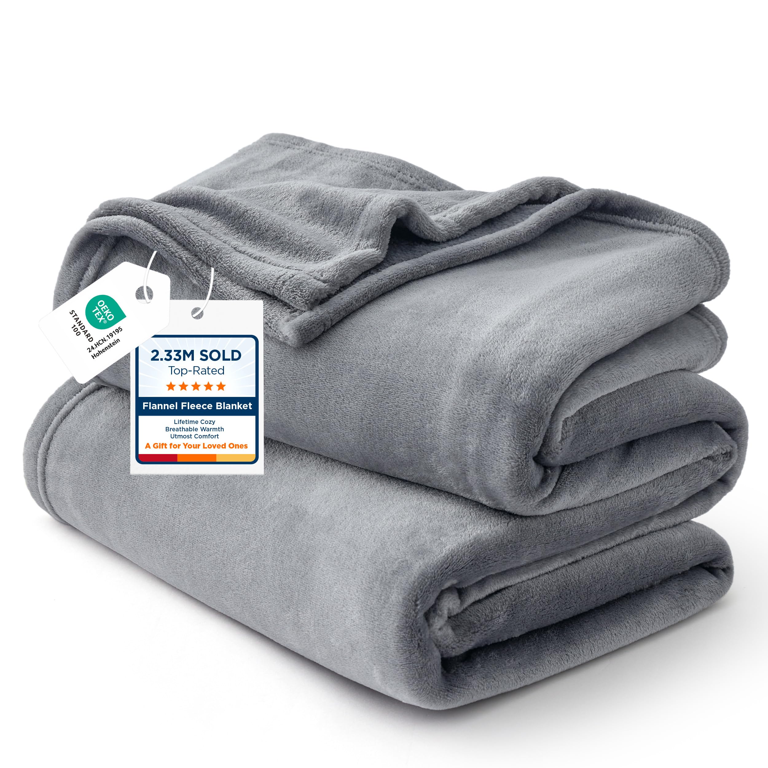 Bedsure GentleSoft Fleece Throw XL Blanket for Couch - 300GSM Soft Lightweight Plush Cozy Blankets for Travel, Grey, 50x70 inches