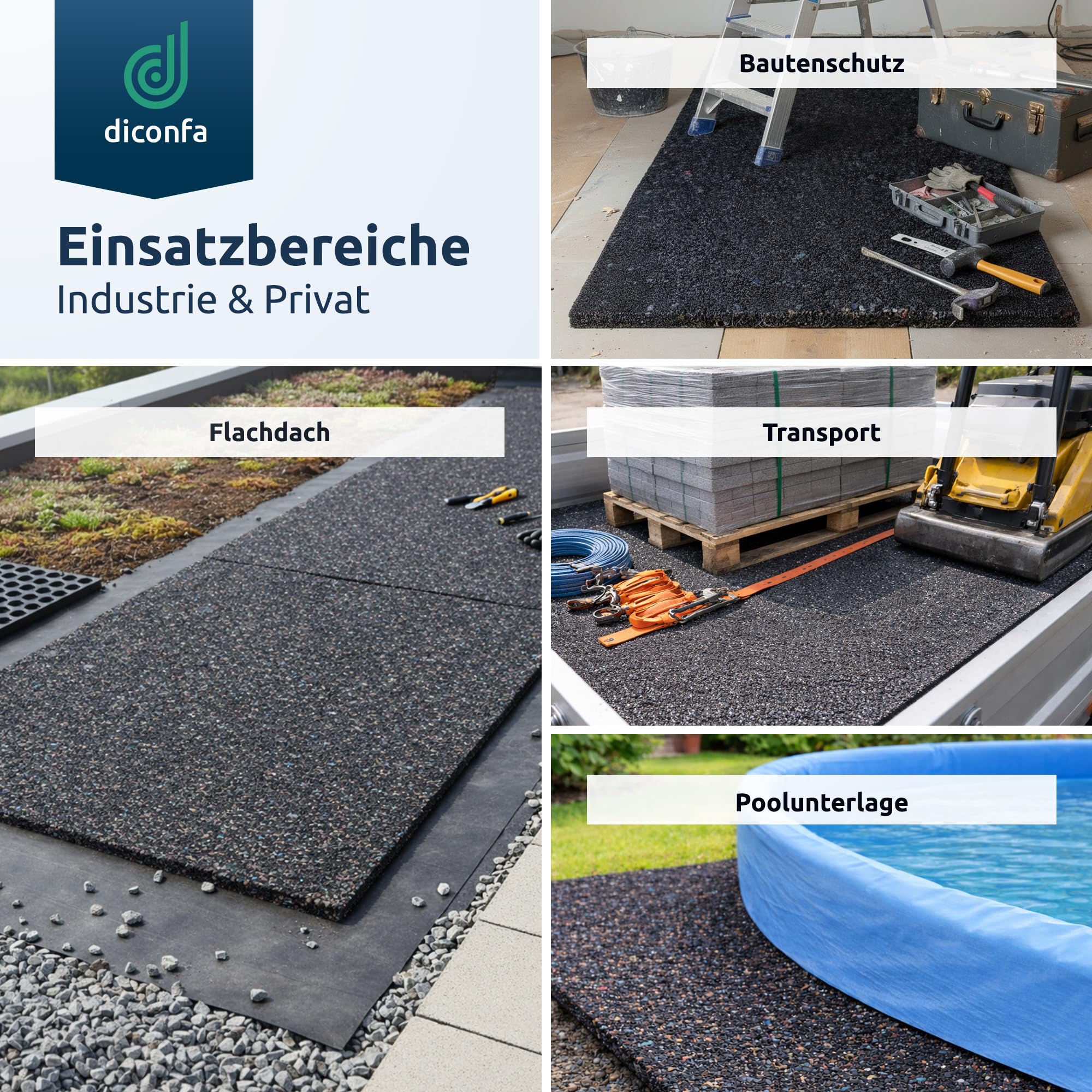 diconfa Bautenschutzmatte 1000mm 100cm 1m BREIT - 3 bis 20mm DICK - 0,05 bis 10m LANG - Auswahl: 1600mm 160cm 1,6m LANG, 6mm STARK - Gummimatte Antirutsch-Matte Fall-Schutzmatte Schall-Isolation