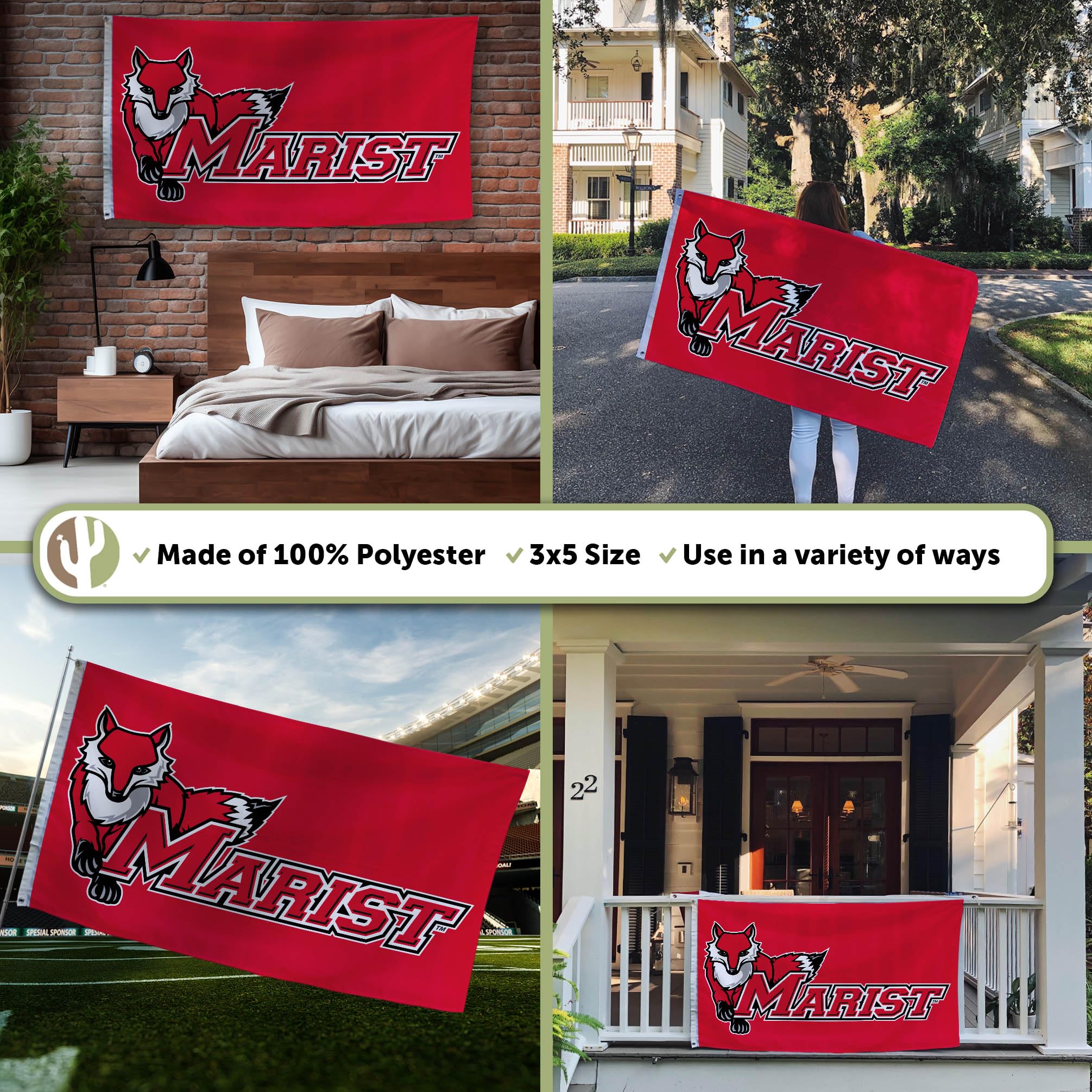 Desert Cactus WSU Washington State Cougars Flag - 3x5 Ft, Durable 100D Polyester, Outdoor/Indoor Banner - View #2