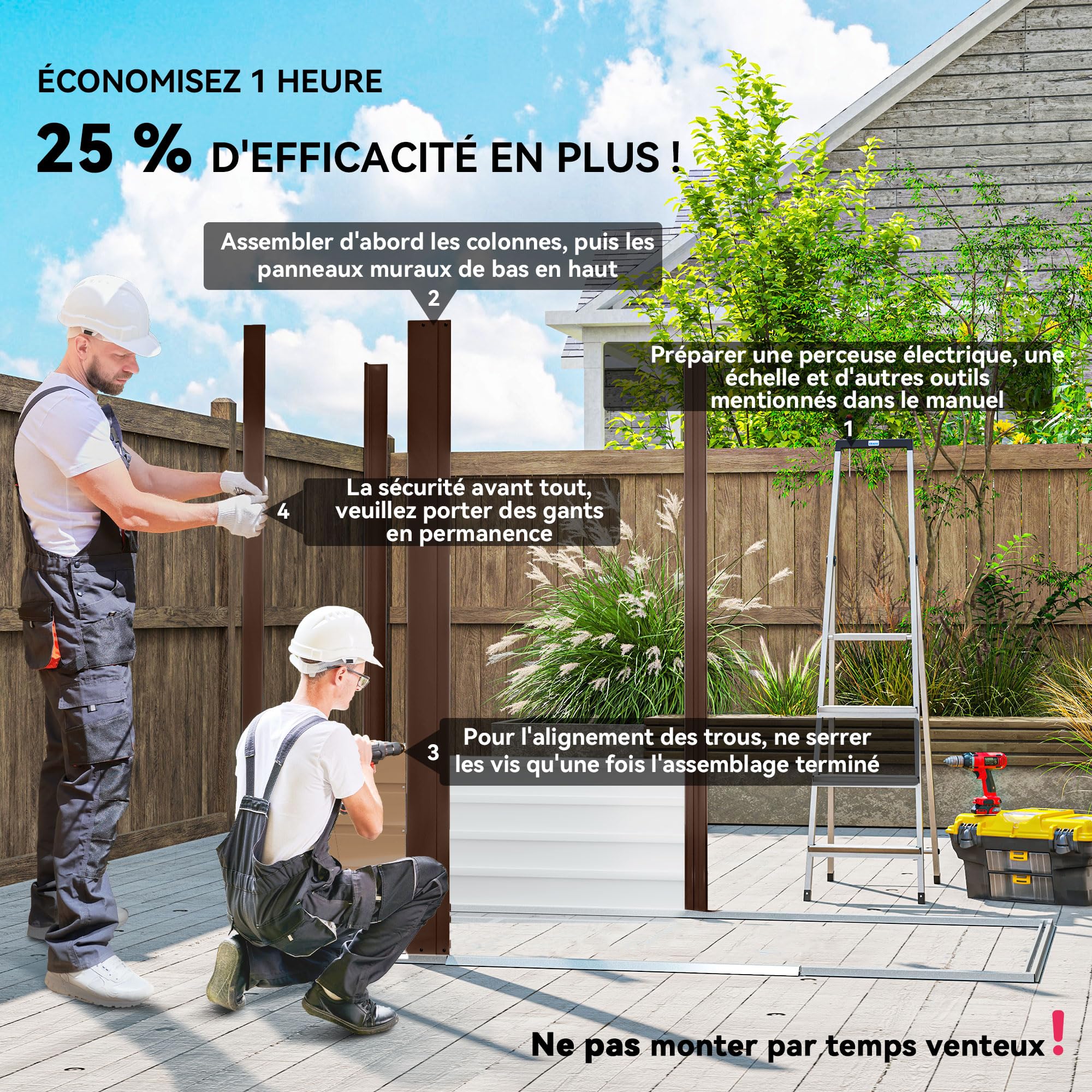 Outsunny Abri de Jardin en Métal 2,27 m² Toiture 2 Pans 190x131x188cm Chêne