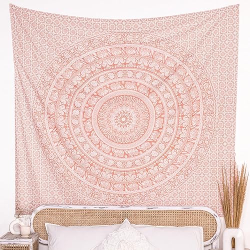 Miniatura 2 de RAJRANG - Tapiz de mandala para colgar en la pared, tapiz de elefante de oro rosa, tapiz hippie de playa, tamaño Queen, 90 x 84 pulgadas
