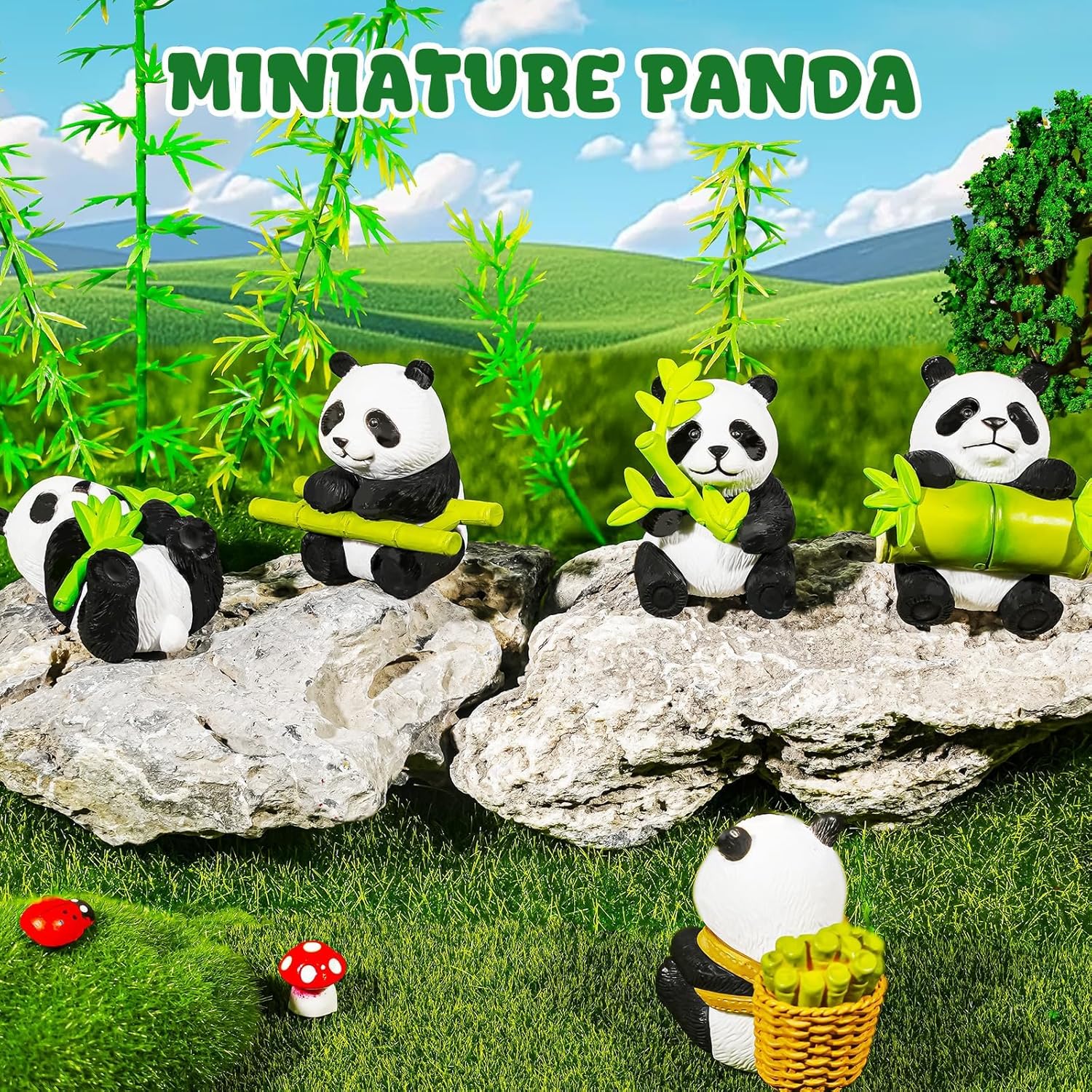 Exasinine Panda Figurines Set Cardboard Diorama Kit Diorama Project Supplies Display for DIY School Projects Birthday Gifts Decorations