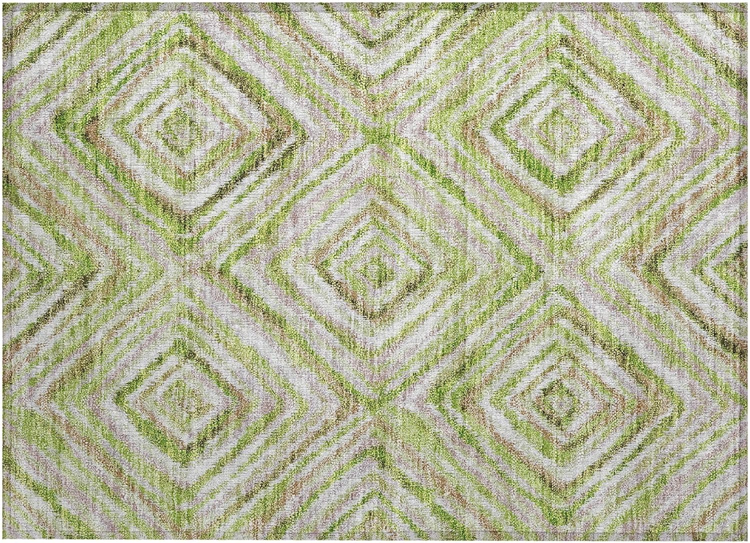 Addison Rugs Chantille ACN780 Green 1'8" x 2'6" Indoor/Outdoor, Machine Washable, Easy Clean, Non Shedding, Bedroom, Living Room, Dining Room, Kitchen, Patio Rug