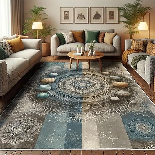 Miniatura 9 de Ambesonne Alfombra decorativa abstracta bohemia, motivo nativo americano terroso con rondas y líneas, folklórico grungy, alfombra de calidad para