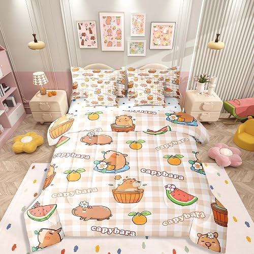 Erosebridal Cute Capybara 7-Piece Bedding Set Full Size Kids Cartoon Capybara Be