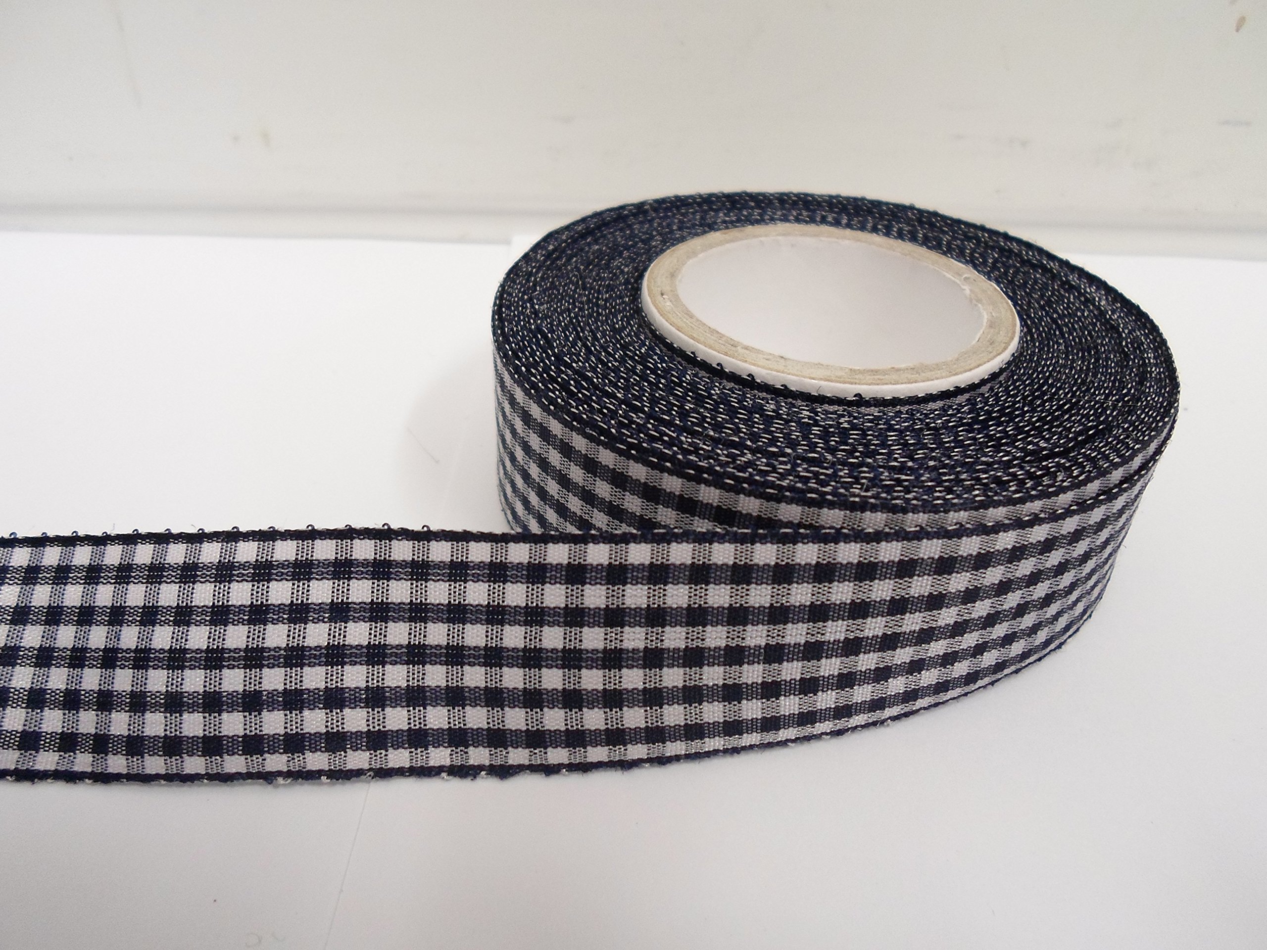 2 metres (Cut from Reel) x 25mm Gingham Ribbon Navy Dark Blue Double Sided Check 25 mm 2.5cm 1" 1 Inch
