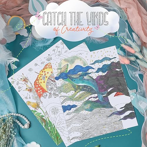 Miniatura 10 de ColorIt Dreamland - Libro para colorear para adultos, encuadernado en espiral, 50 conceptos únicos de ensueño, impreso de una sola cara en papel