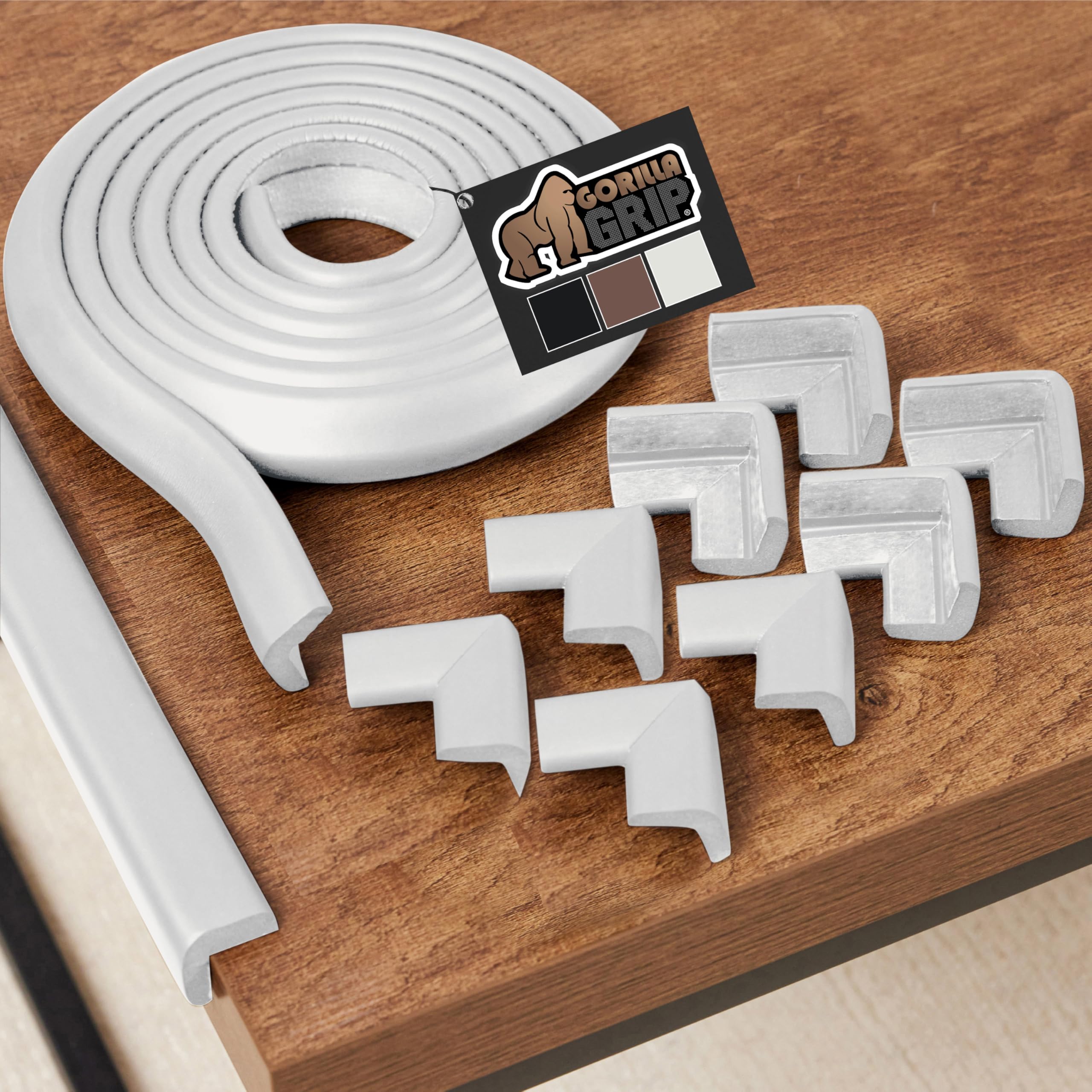GORILLA GRIP Baby Proof Corners and Edges for Furniture, Kid Proofing Adhesive Table Corner Protectors, Heavy Duty Soft Rubber Foam Protection, Includes 8 Protective Safety Guards, 15 Feet, Off White