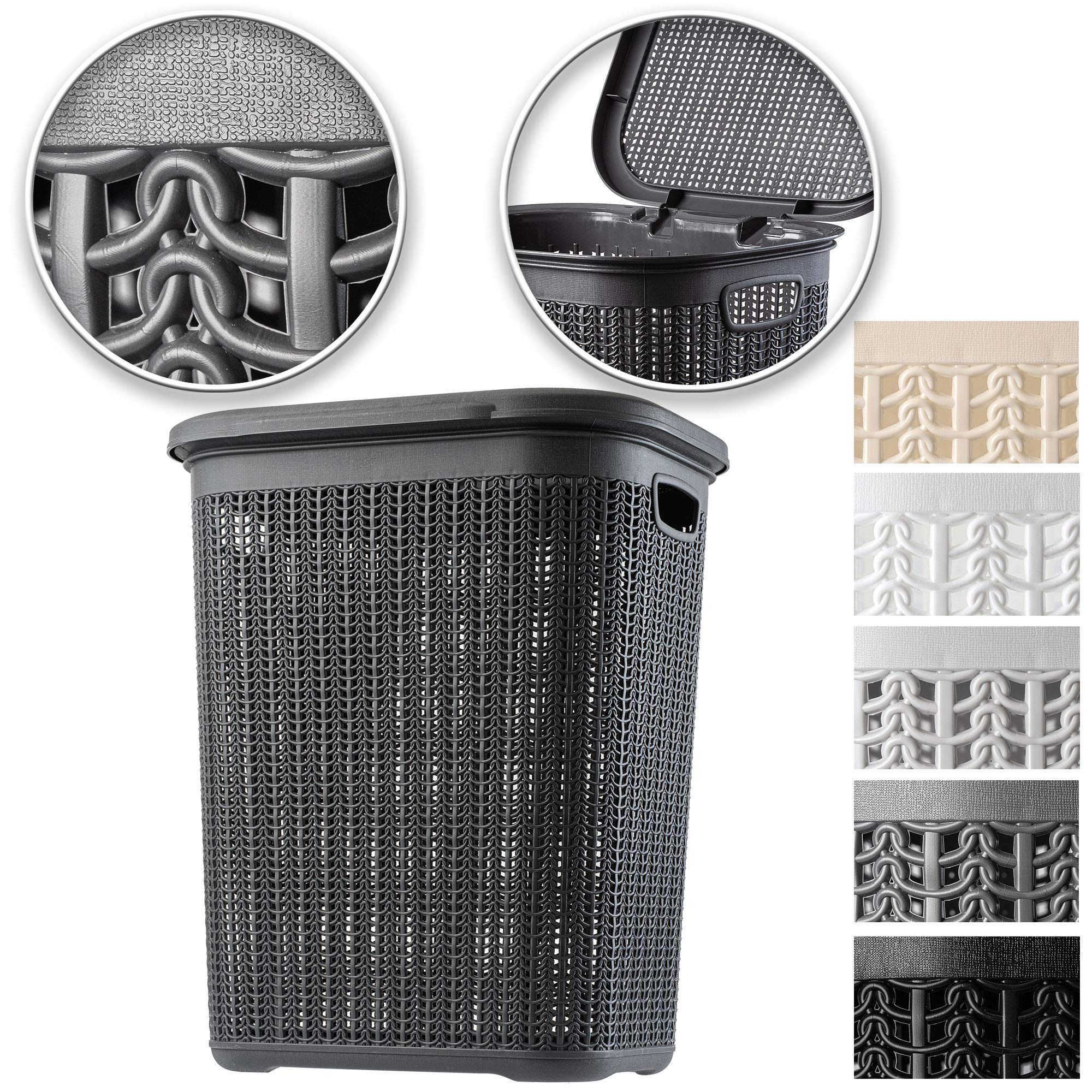Cesto di lavanderia kadax, cesto multifunzionale, 50 L, cassa di lavanderia in plastica, cestino di stoccaggio, collezionista di lavanderia per bagno, abbigliamento sporco, accessori, (nero)