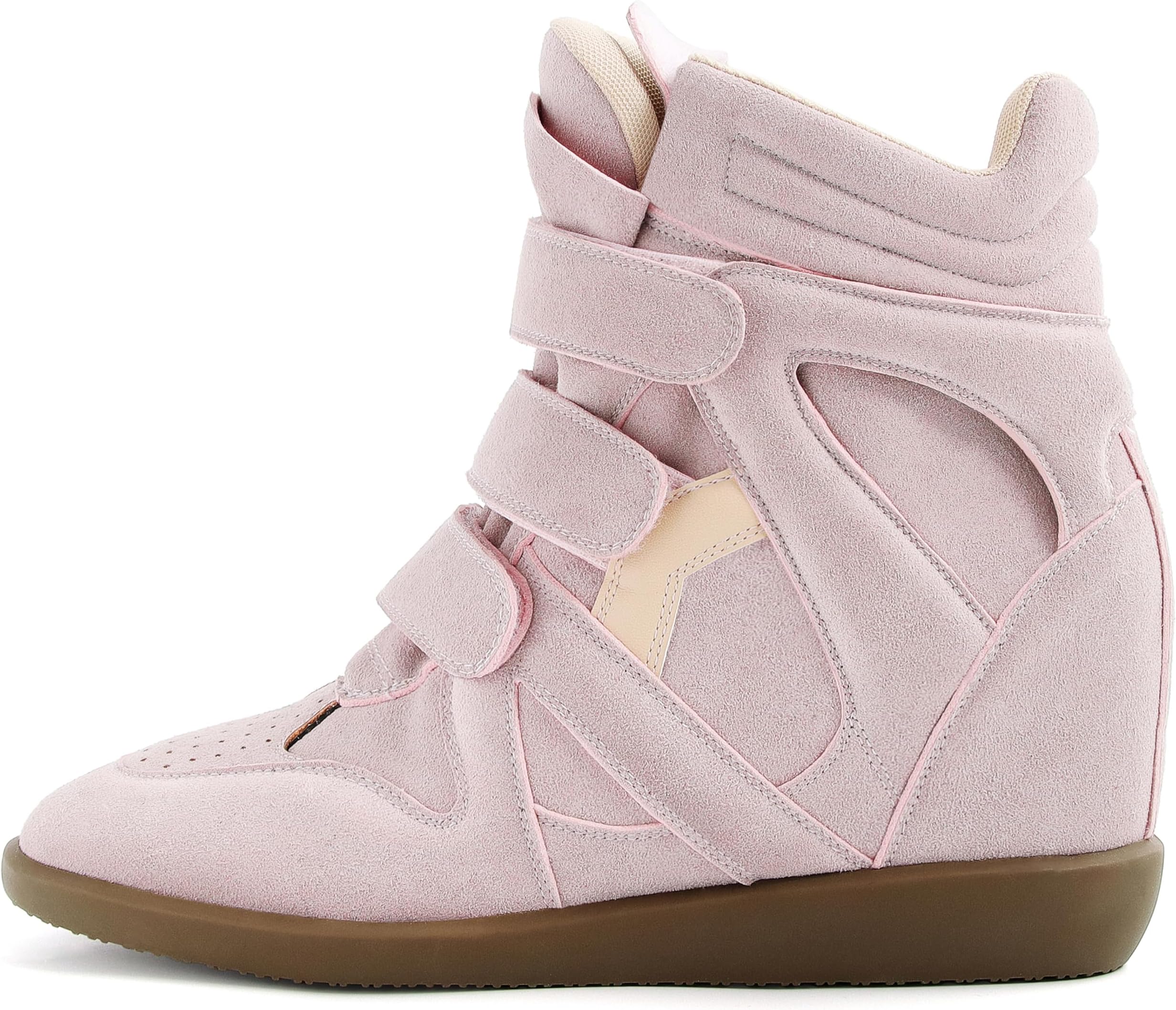 Wedge Sneakers for Women Heels Suede Hook and Loop High Heel Tennis Round Toe Triple Strappy Band Casual Vintage Fashion Dressy Comfy Campus Trendy Retro
