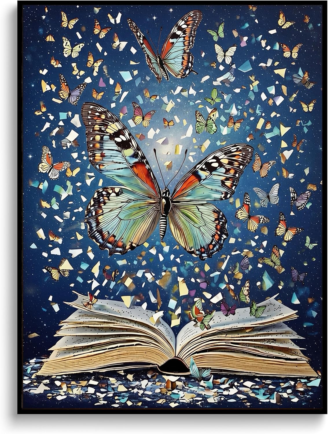 Vintage Framed Butterfly Wall Art Canvas Wall Art Prints Posters Painting Artwork Dark Moody Wall Decor Book Nook Decor Fantasy Wall Art Library Decor Home Living Room Office Bedroom 16x24 Inches