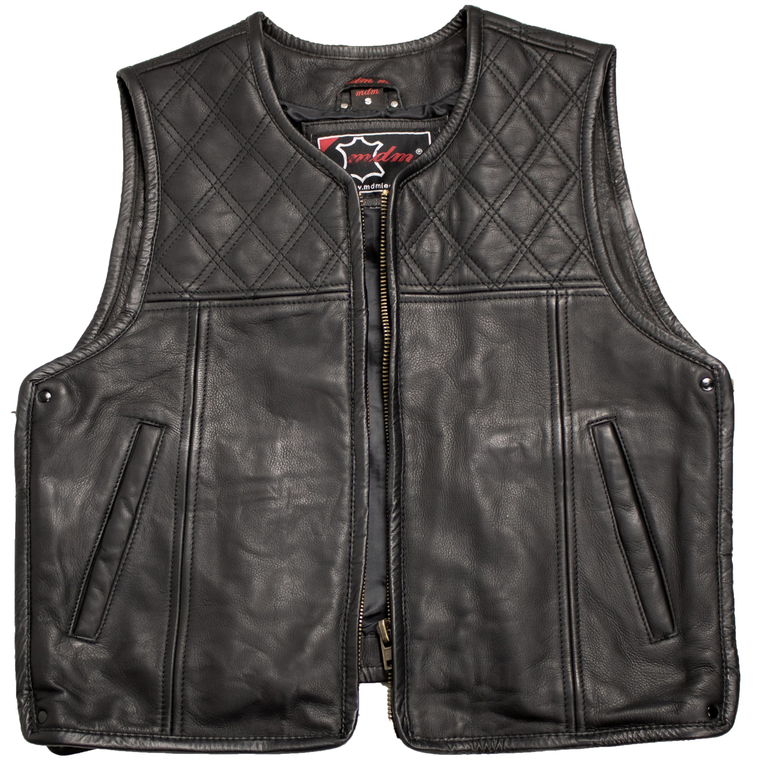 Biker Kutte/Lederweste mit gestepptem Muster in Diamond-Optik