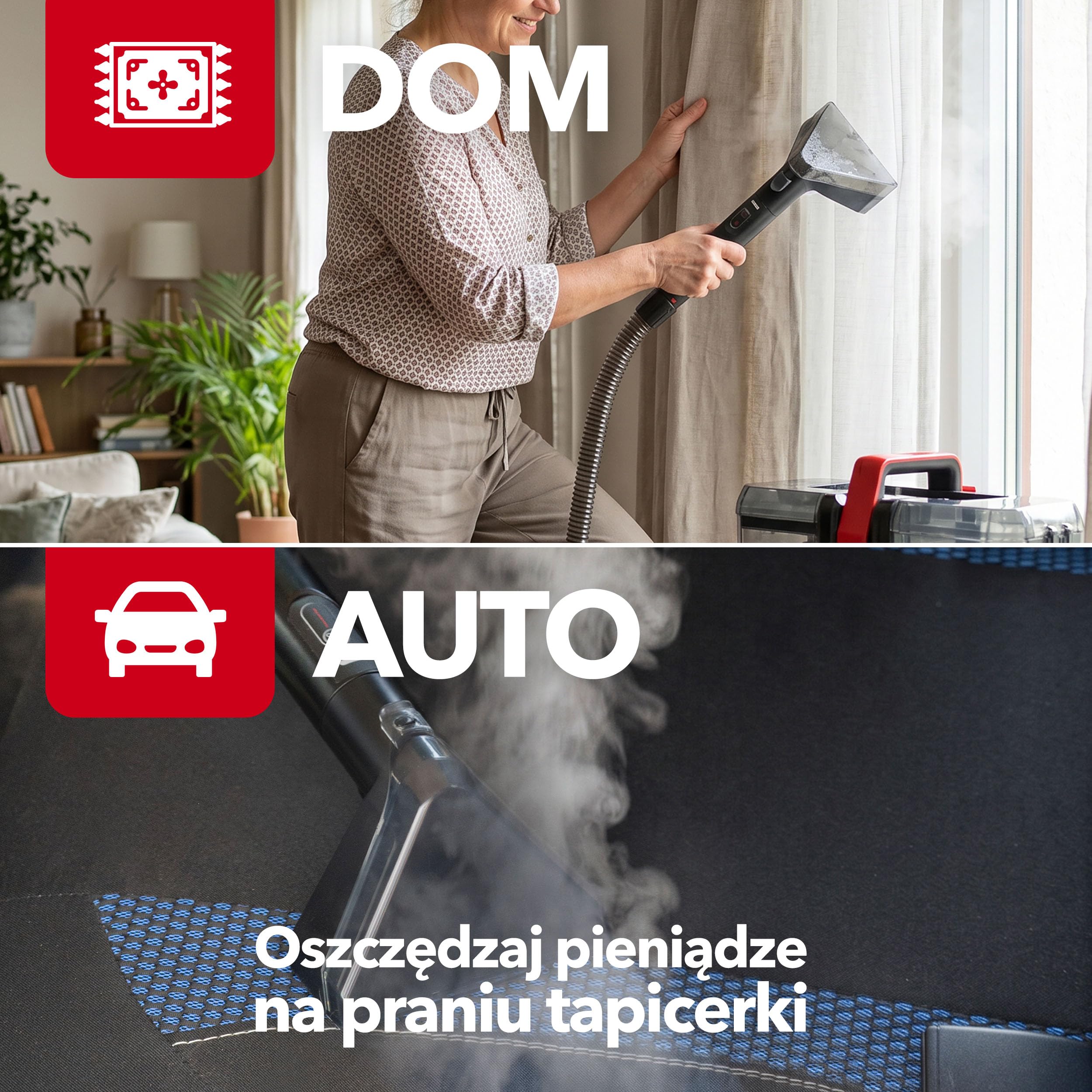 LEHMANN SteamWash 1800 Odkurzacz Piorący i Parownica 4w1, Pranie Tapicerki i Dywanów Ciepłą Wodą 60°C oraz Parą 116°C, Moc Ssania 16 kPa, Urządzenie do Czyszczenia Sof, Samochodu i Domu