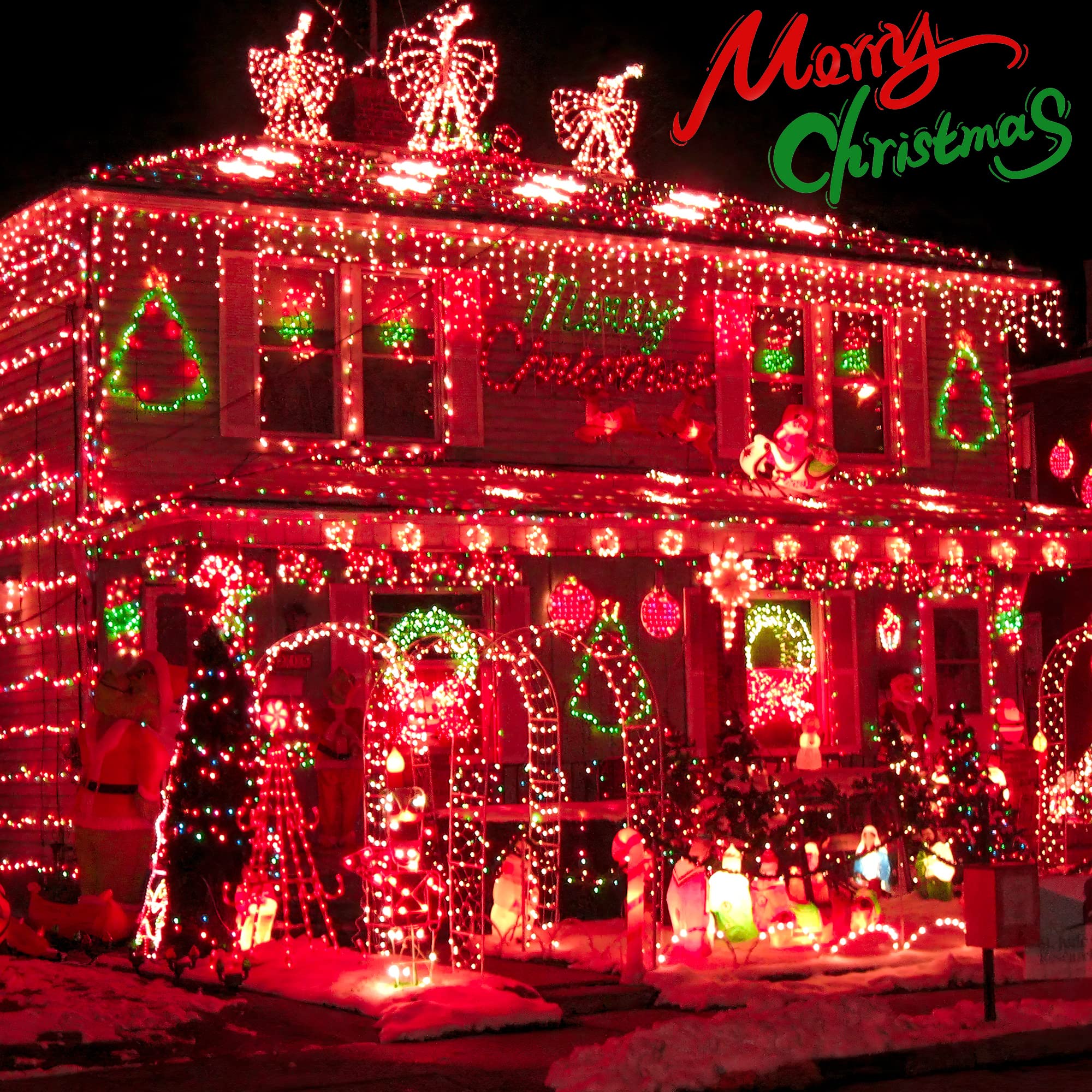 Qunlight LED Icicle Lights, 300 LEDs, 33ft, 8 Modes, Curtain Fairy Light with 50 Drops, Clear Wire LED String for Christmas/Thanksgiving/Easter/Halloween/Party Backdrops Decorations (Red)