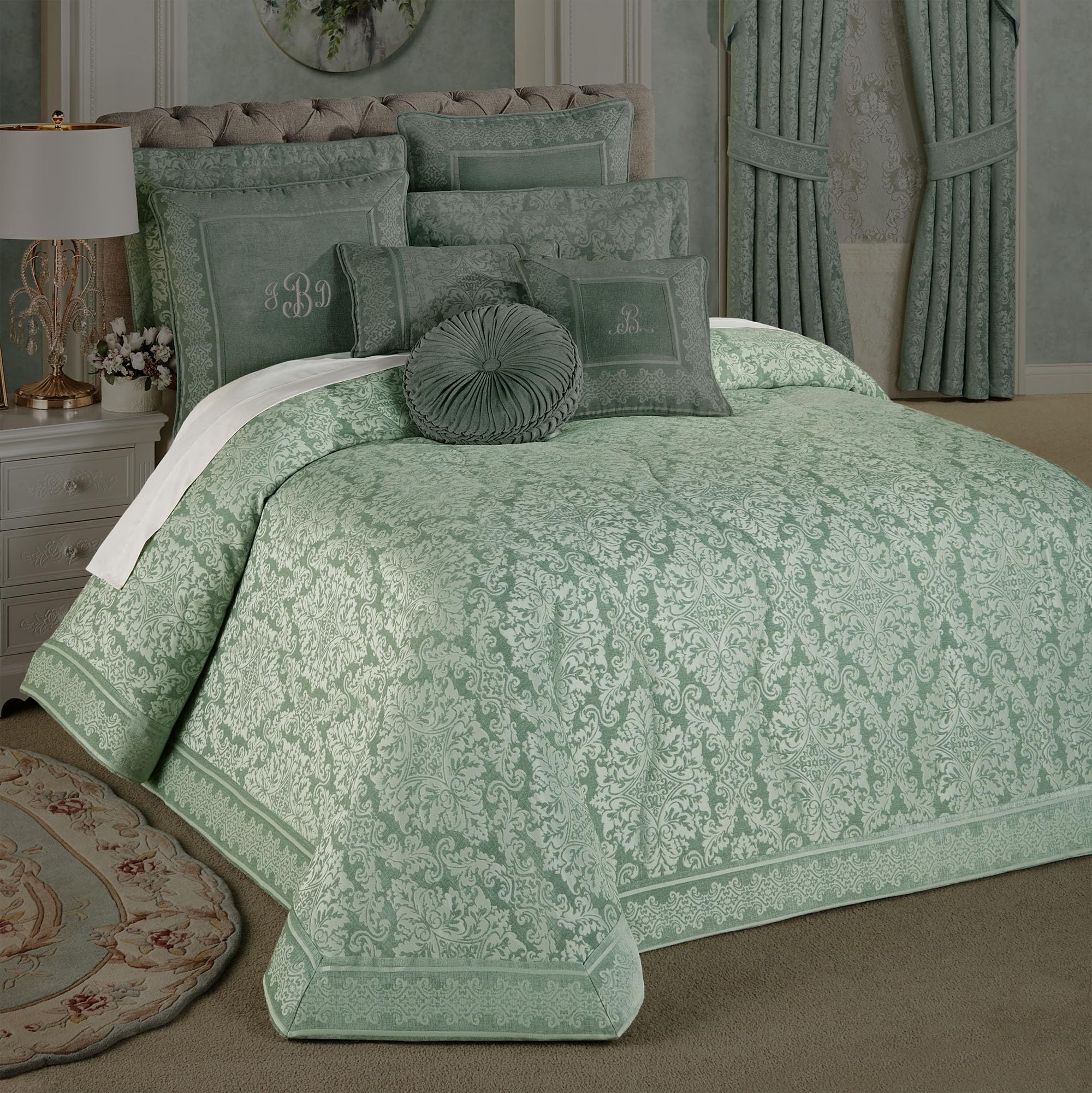 Touch of Class Grandview Damask Aqua Mist Queen Bedspread Bedding