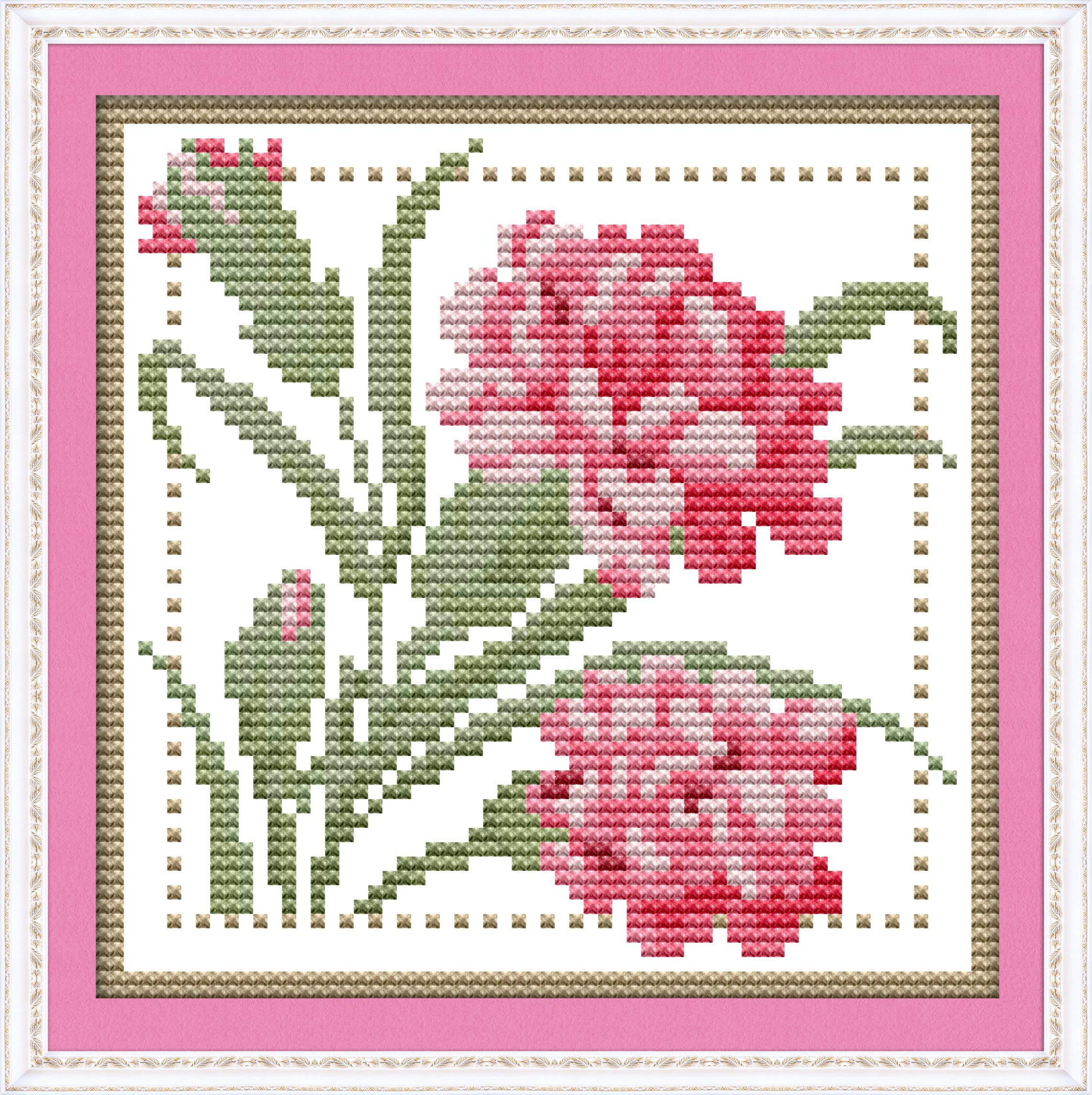 Amazon | OWN4B クロスステッチ刺繍キット図案印刷、11ct 12ヶ月の花-1  