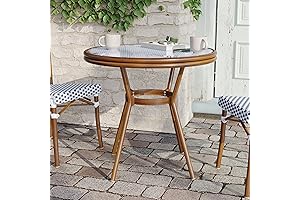 Lourdes 31.5" Commercial Outdoor Bistro Table with Glass Top and Bamboo Print Aluminum Frame
