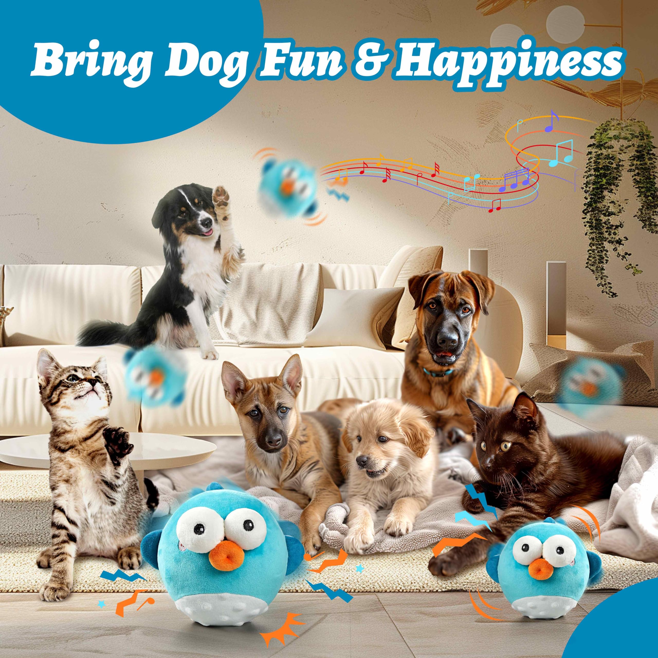 Juguete para perros, juguetes interactivos para perros, juguetes chirriantes para perros con bola interactiva para perros, juguetes masticables recargables para perros pequeños, medianos y grandes