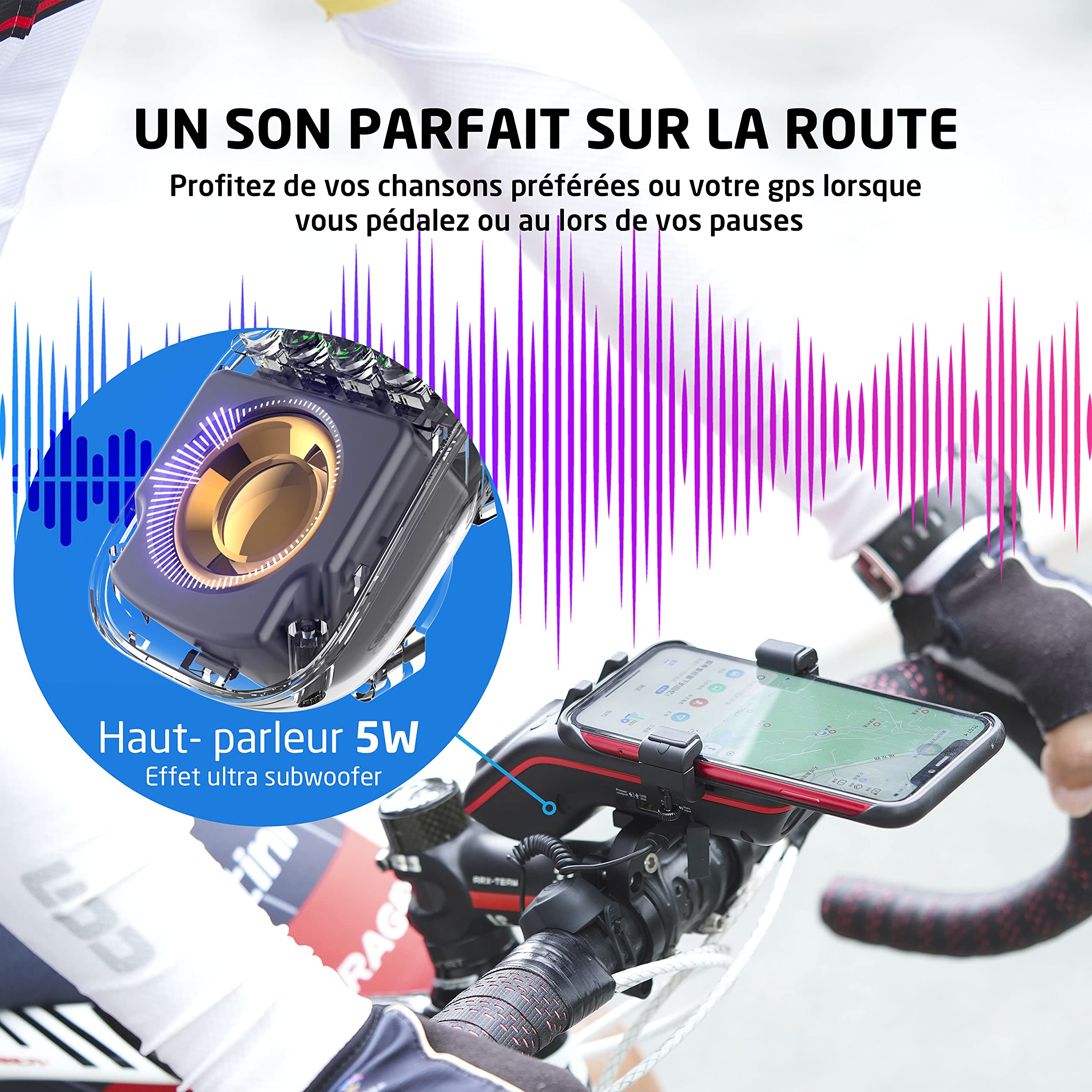 Enceinte Guidon Vélo Bluetooth 5.0 Haut-Parleur Vélo Yumin - Bluetooth 5.0 Guidon - 4h Autonomie - USB/TF Card - Noir - Pour Cyclisme Enceinte Bluetooth Guidon