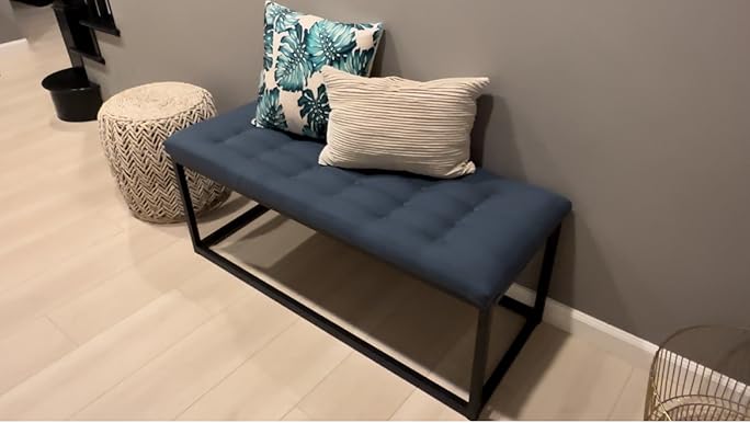 Safavieh サファヴィア Reynolds ベンチ ネイビー/ブラス Amazon.com - Safavieh Home Reynolds 48-inch Navy Velvet and