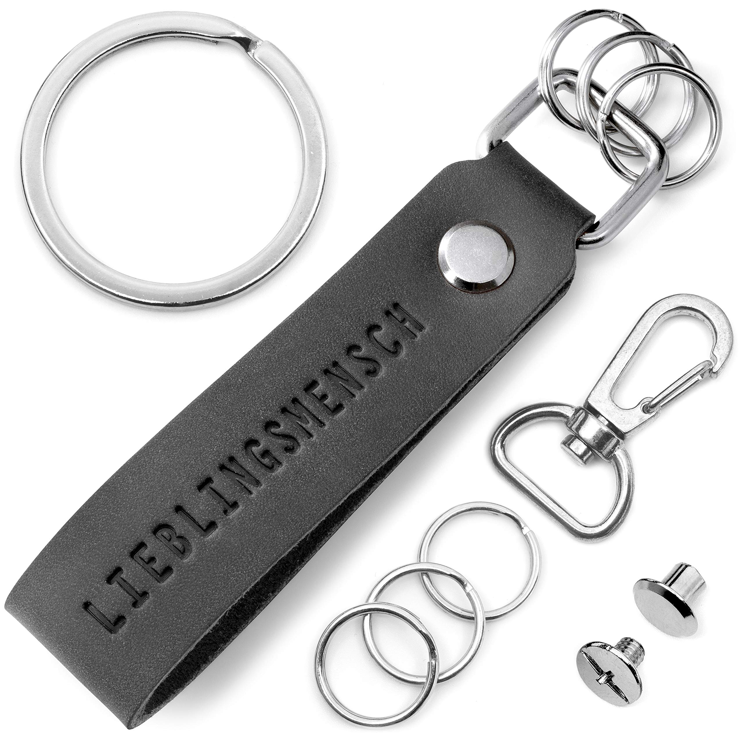 FABACH Leder-Schlüsselanhänger Mit Gravur „Lieblingsmensch“ – Inkl. Wechselbare Schlüsselringe & Geschenkbox