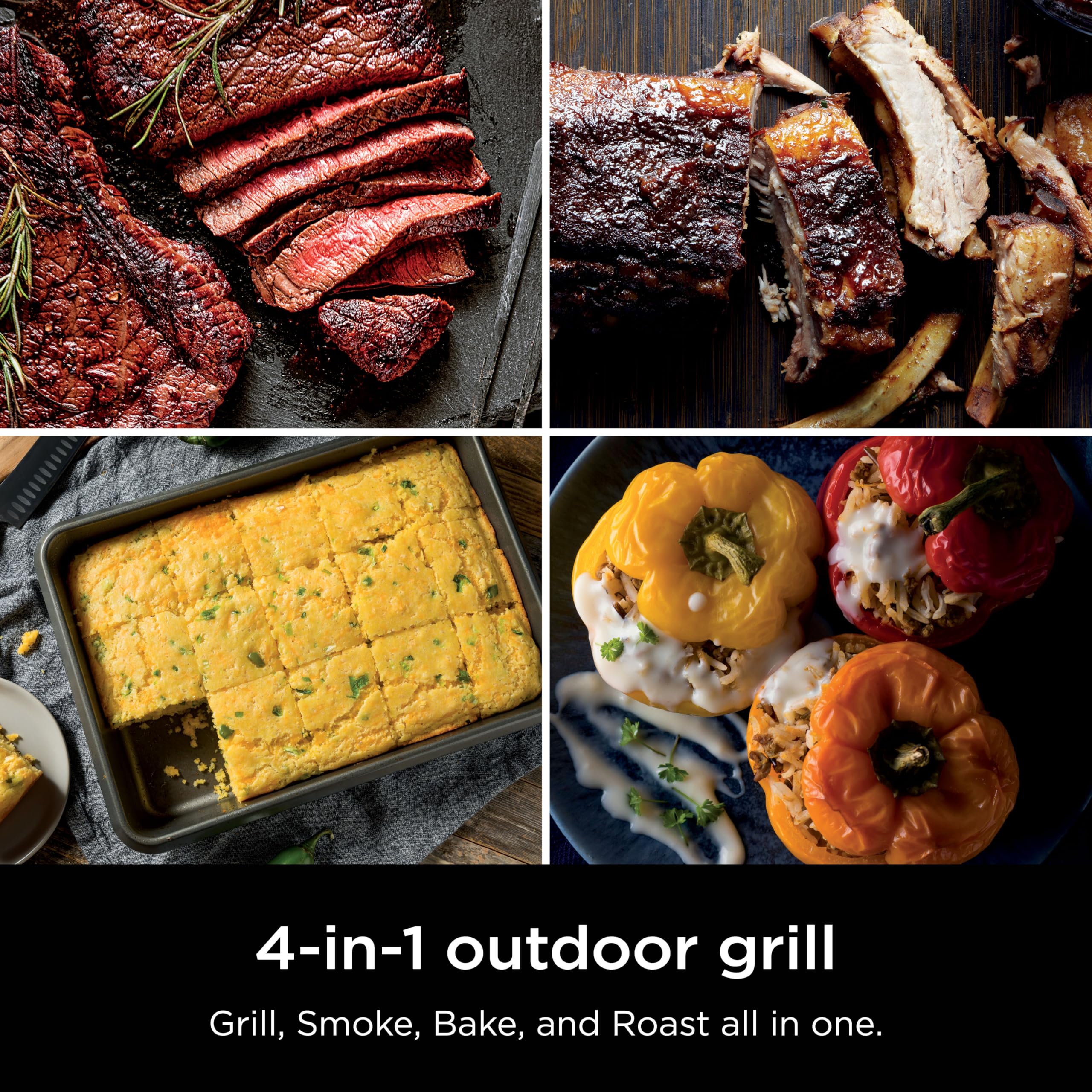 Woodfire - Parrilla y ahumador para exteriores, funcionalidad 4 en 1, parrilla, ahumar, hornear, asar, sabores auténticos de fuego de madera, calor eléctrico, OG301 3