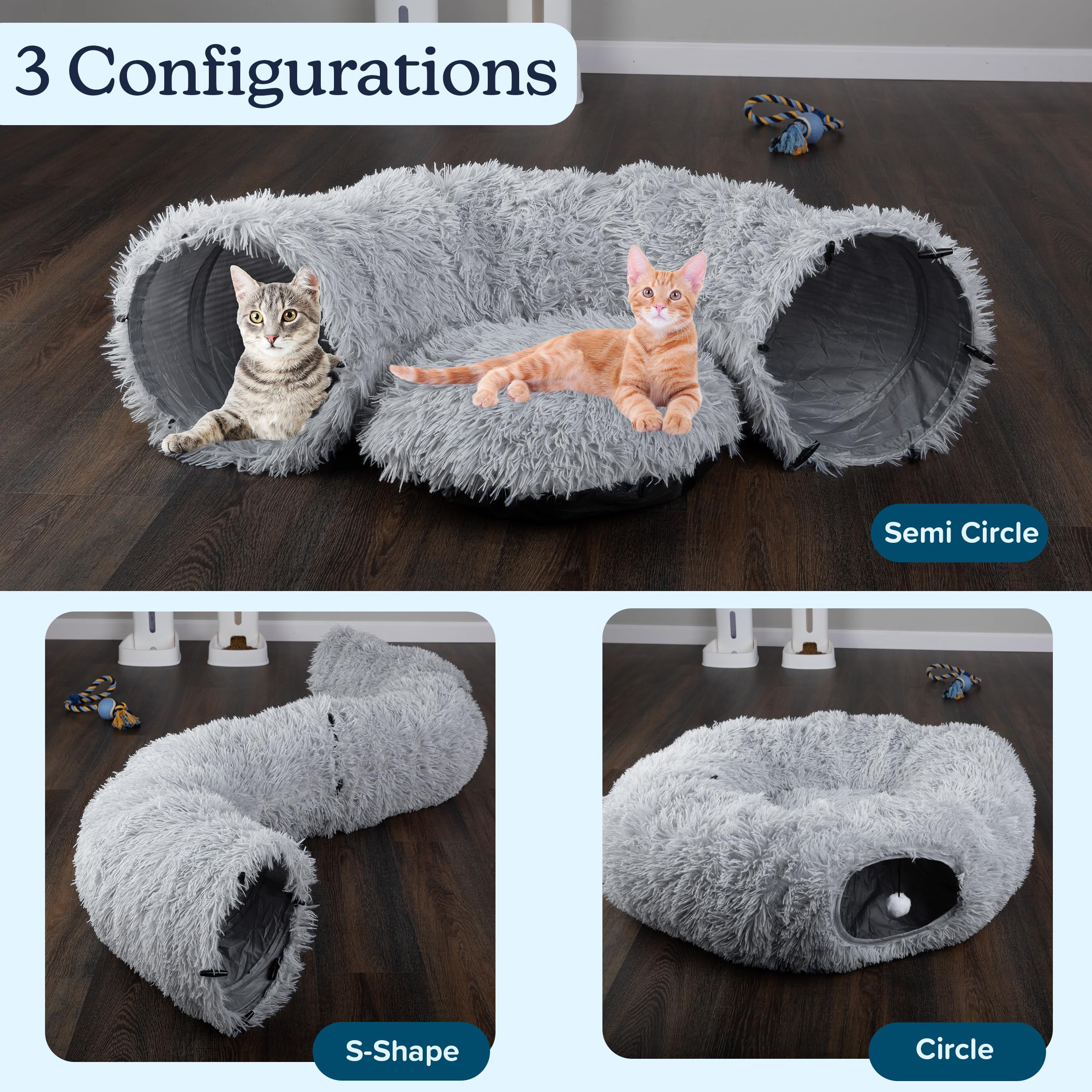 PETMAKER - Tunnel per gatti con cuccia per gatti da interni, 91 cm, multifunzionale, con giocattoli per gatti, morbido, in peluche, per gattini, gatti, furetti e conigli, prodotto per gatti di