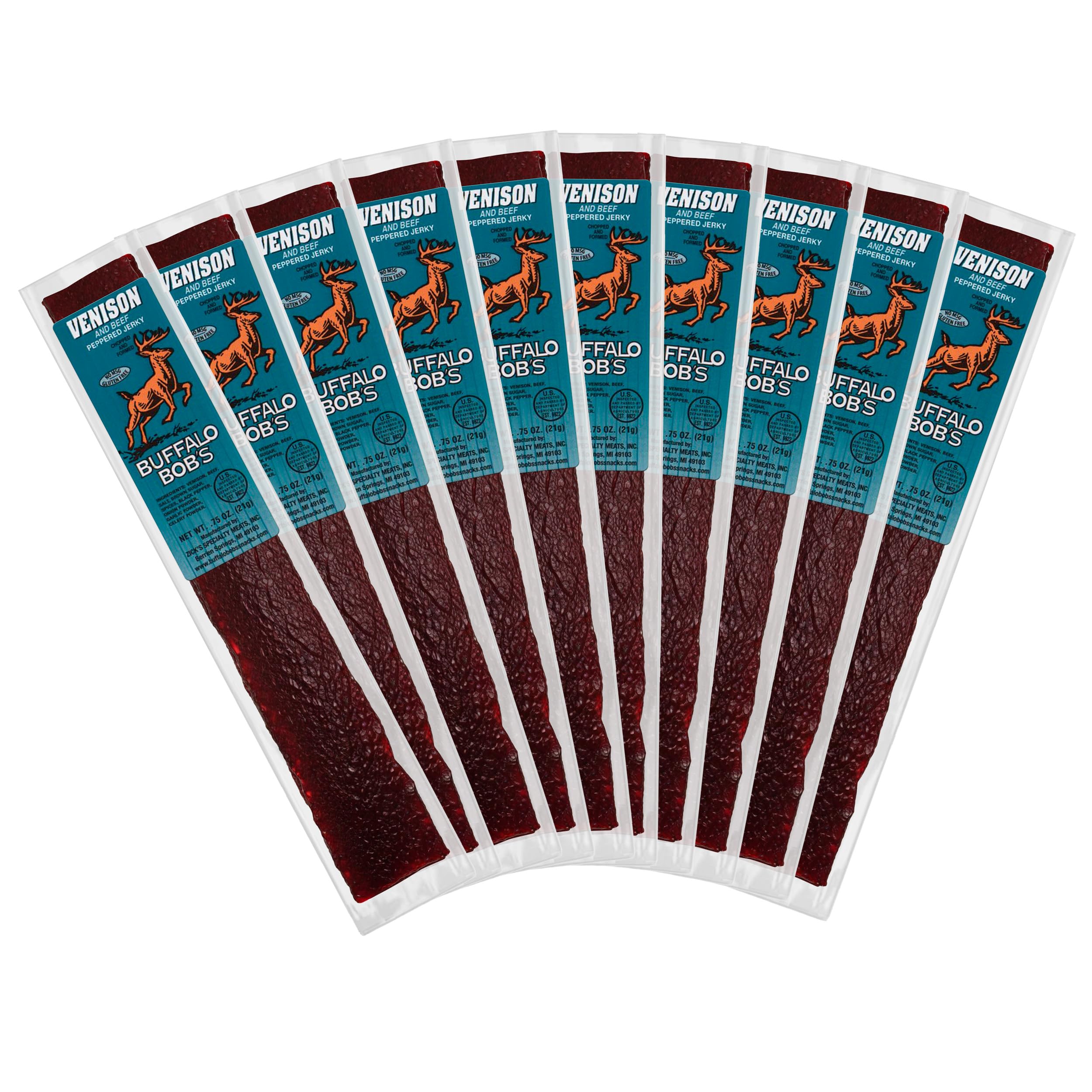 Wild Game Meat Snack - Venison and Beef Peppered Jerky 10 Pack