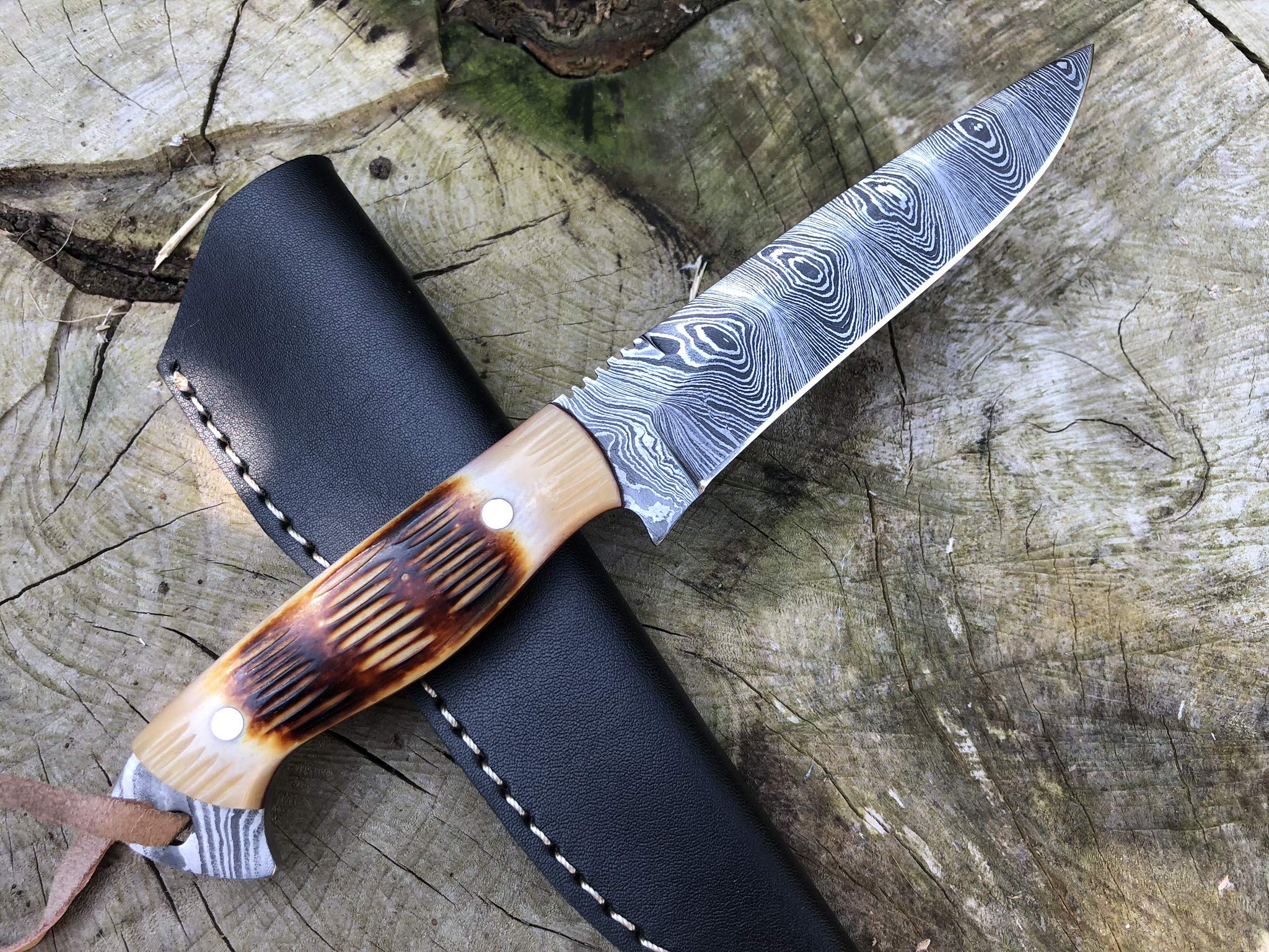 Perkin Damastmesser Jagdmesser Mit Scheide Scharf Bushcraft Messer SK100