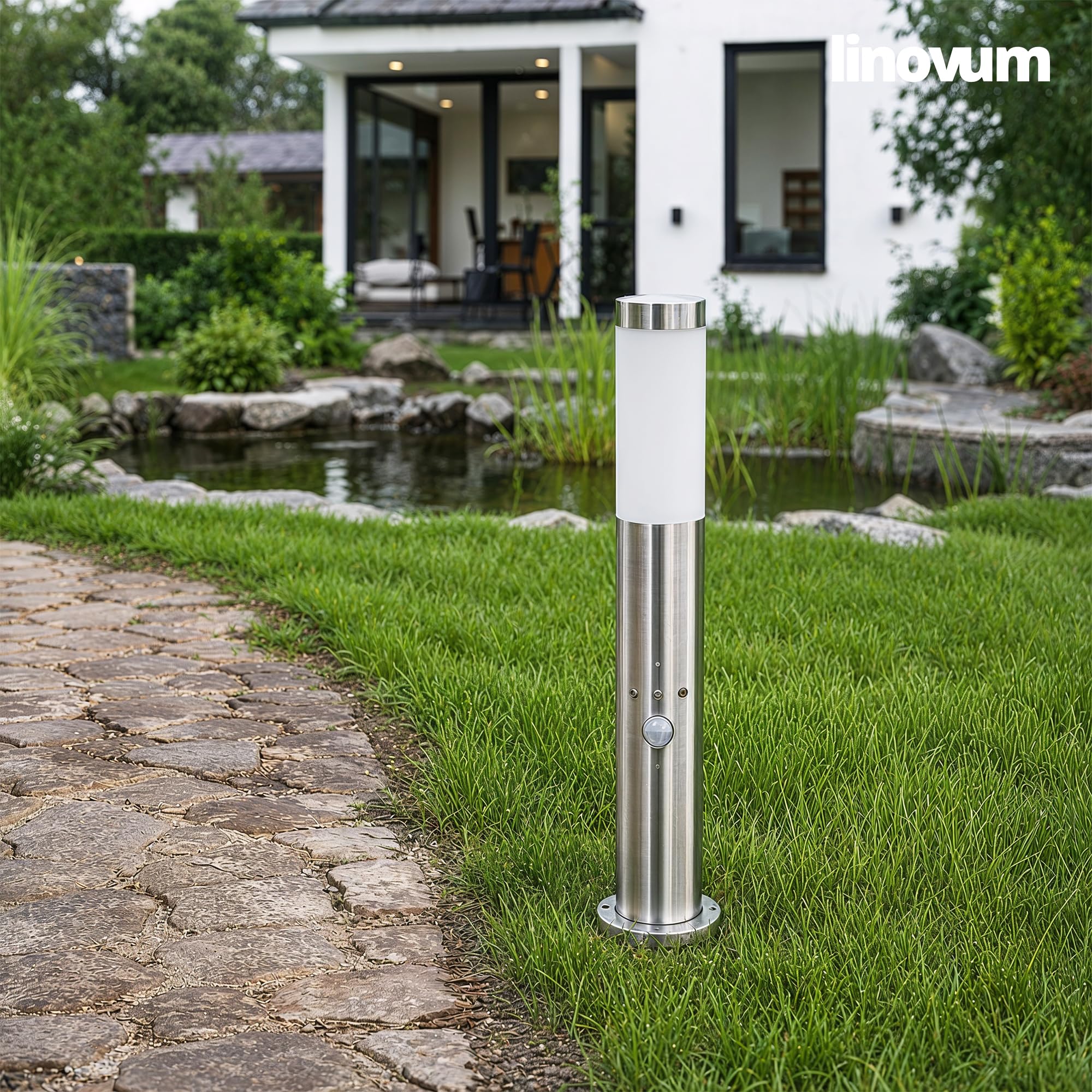 BOSEA - Lampada da vialetto, effetto dissuasivo, 50 cm, per E27, in acciaio inox, IP44
