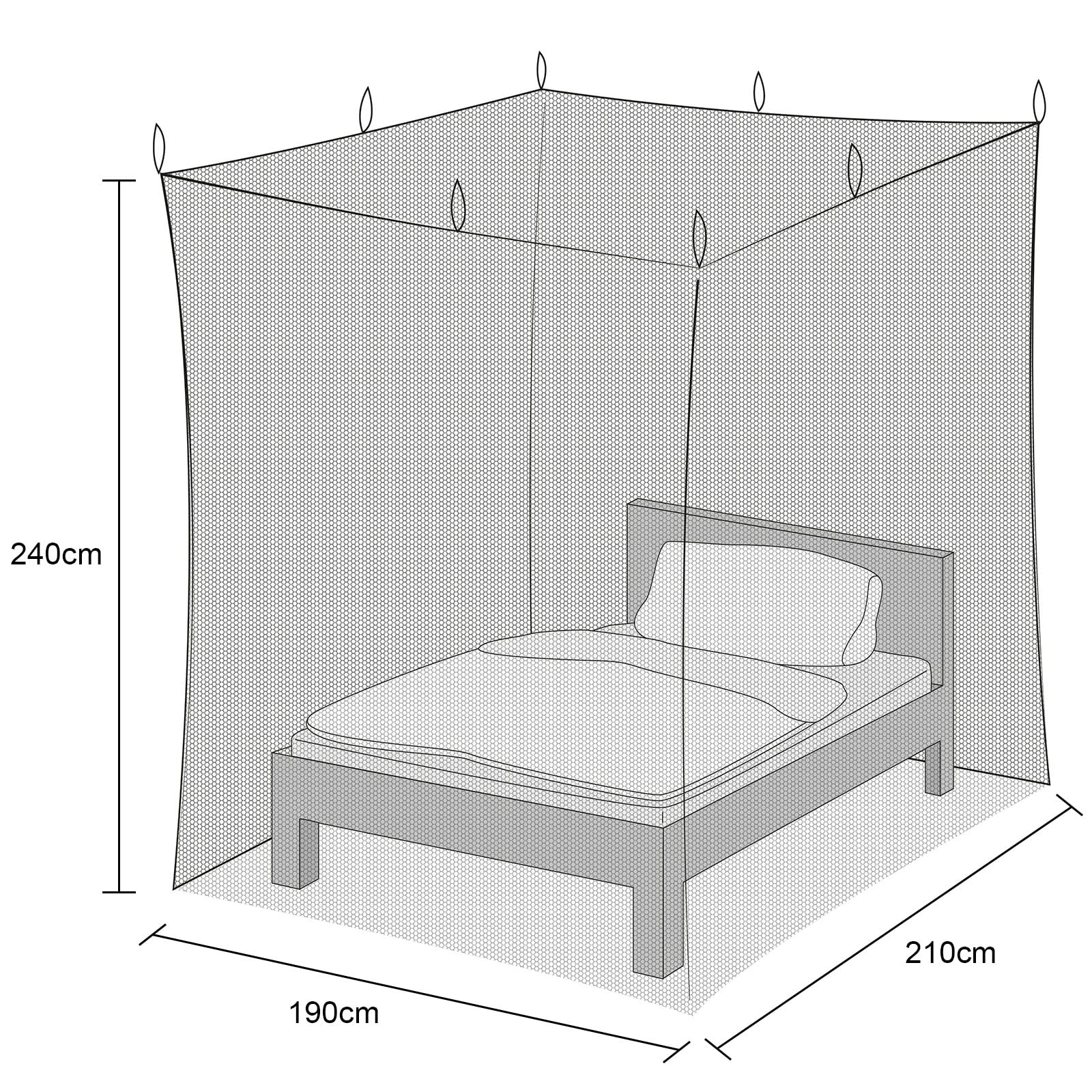Moustiquaire de Lit à Quatre Portes, Double Carré Grand en Polyester, Baldaquin Intérieur et Extérieur - Blanc