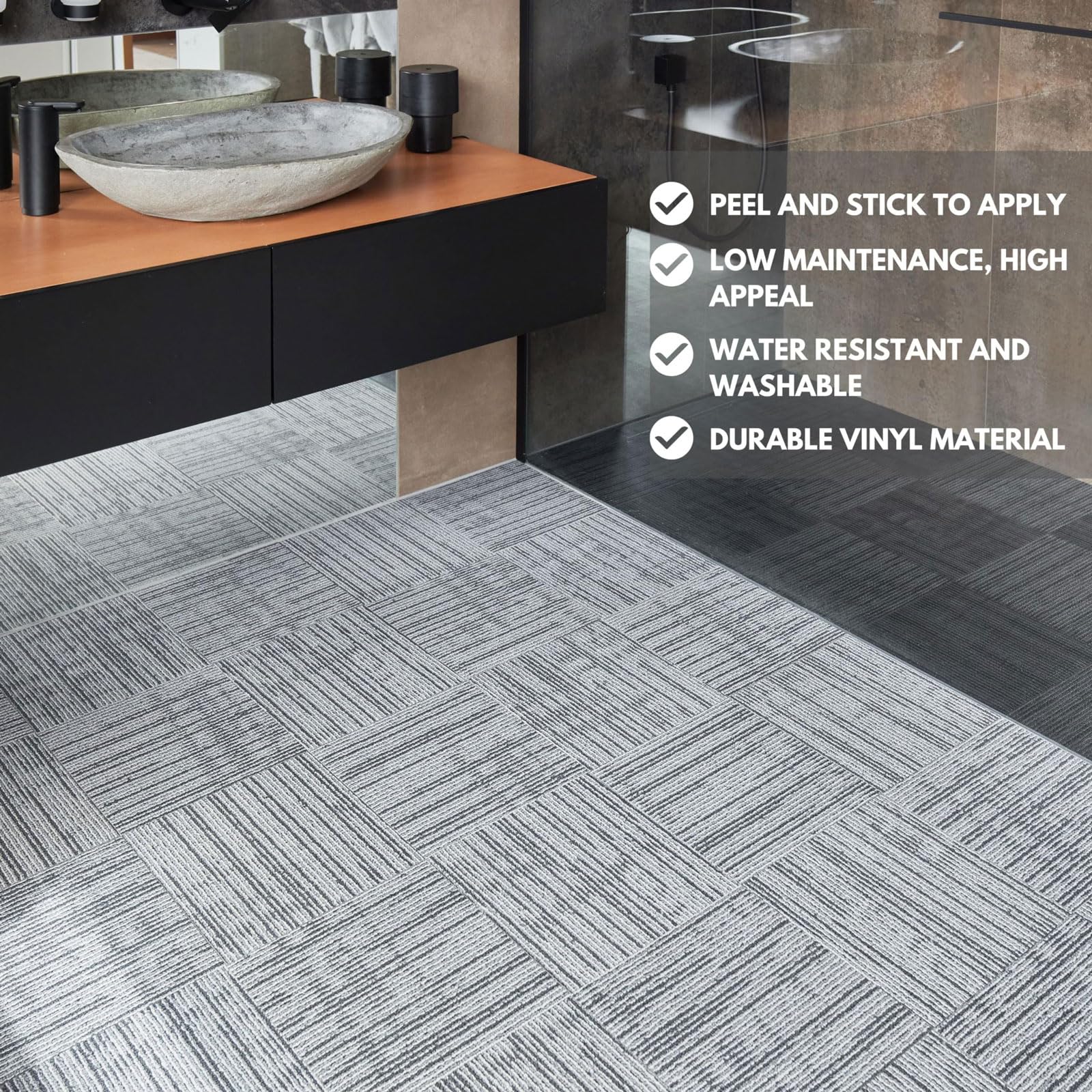 50 * 50cmTeppich Bodenbelag,Teppichfliesen Selbstklebend,Selbstliegend,Einfach Zuschneidbar,Bitumen Rücken,rückstandsfrei entfernbar,für Wohnung,Büro,Gewerbe-5Stück