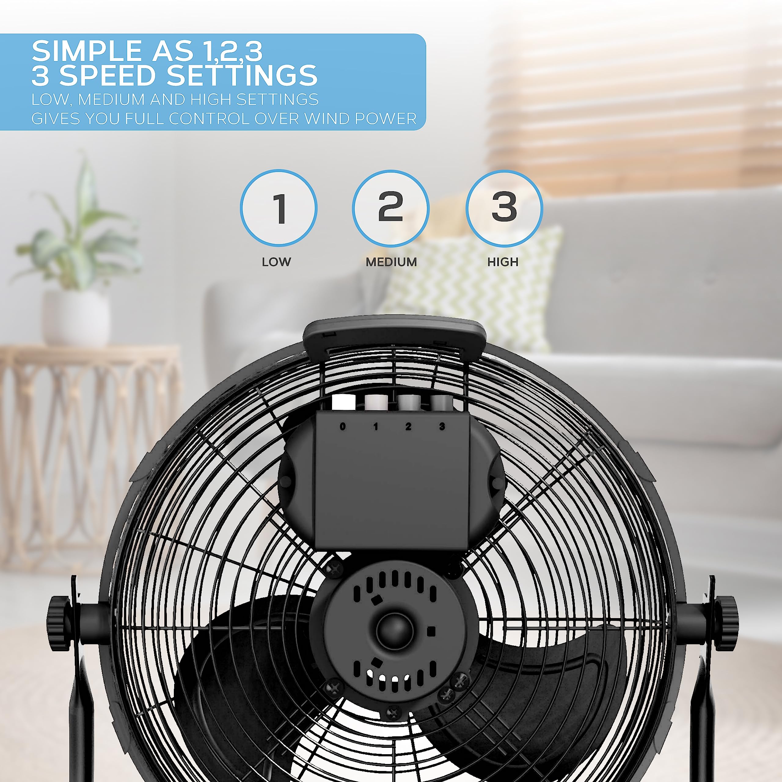 Air Pro 14" Floor Fan - Powerful Air Cooling & Circulating Fan with 3 Speed Setting & Adjustable Tilt - Indoor Home, Office, Gym Fan Quiet Portable Electric Fan with Metal Blade & Body 1.6m Long Cable