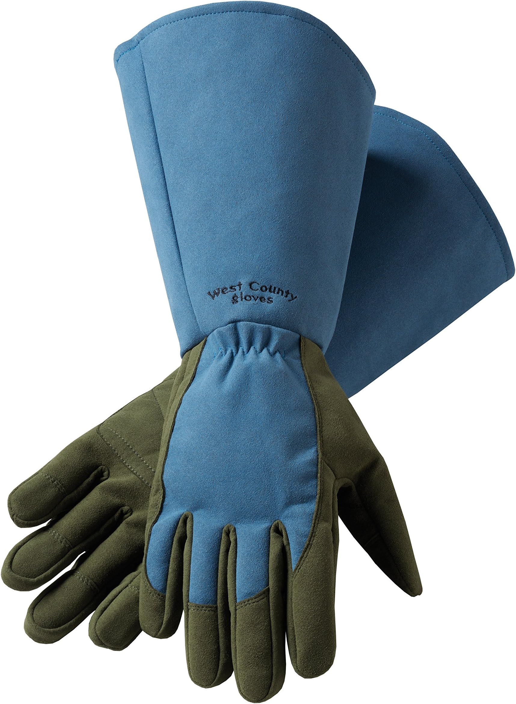 West County Gardener Rose Gauntlet Gloves Made of Puncture Resistant Suede with Shirred Wrists & Reinforced Fingers & Thumbs Medium, Slate Blue 054B/M