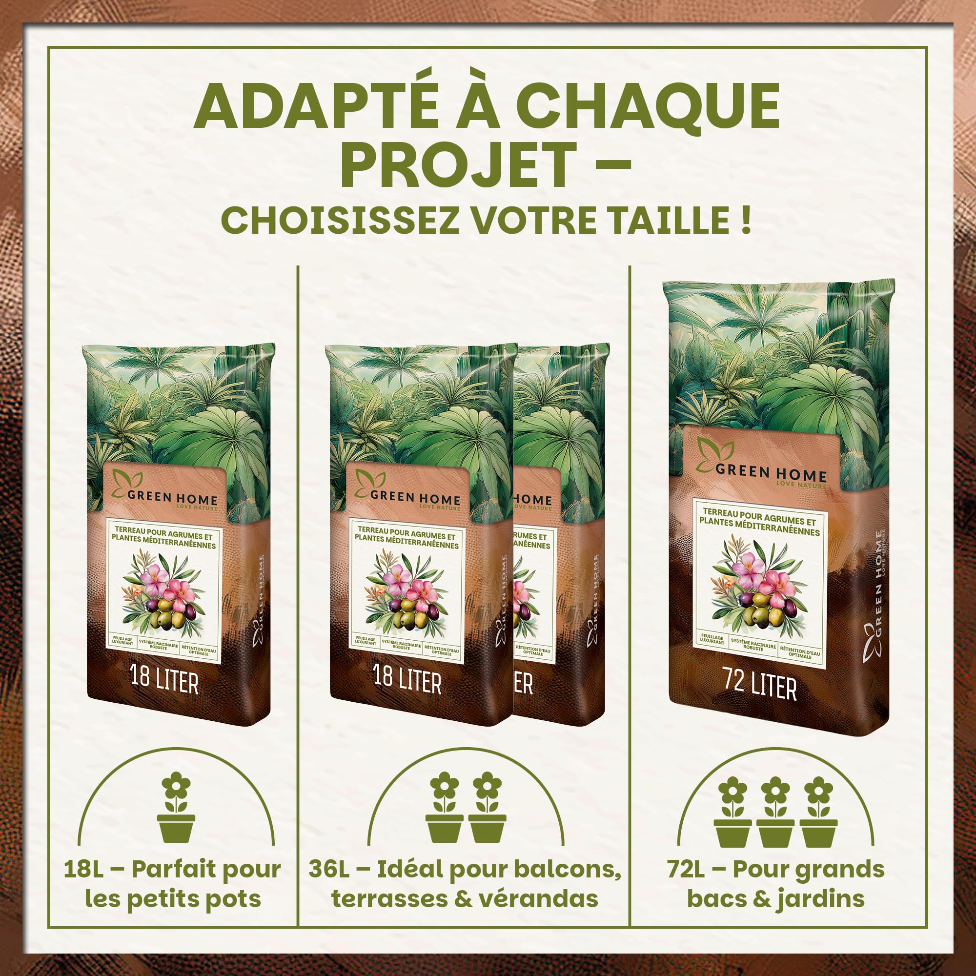 Green Home Terre pour Olivier & Laurier-Rose 36L – Terreau Premium pour Plantes Méditerranéennes | Engrais à Libération Lente | Perlite, Fibre de Coco & Humus | pour Pots, Bacs & Jardin, pH 5.9