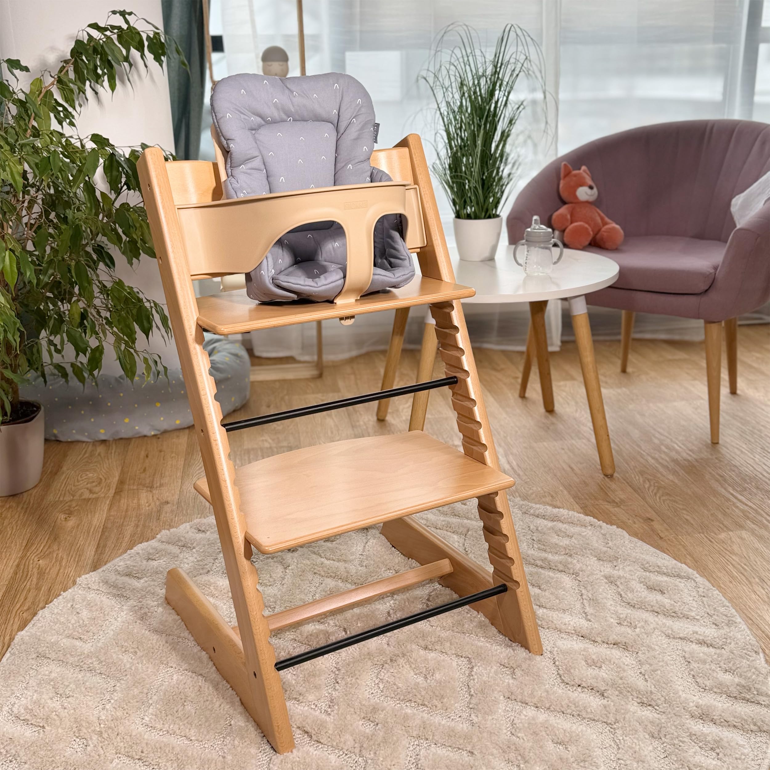 LaLoona Reductor para Trona Bebe Stokke Tripp Trapp, Cojin Trona Madera Algodón, Reductor de Asiento para Trona Evolutiva OEKO-TEX 100, No Irrita la Piel, Lavable - Gris