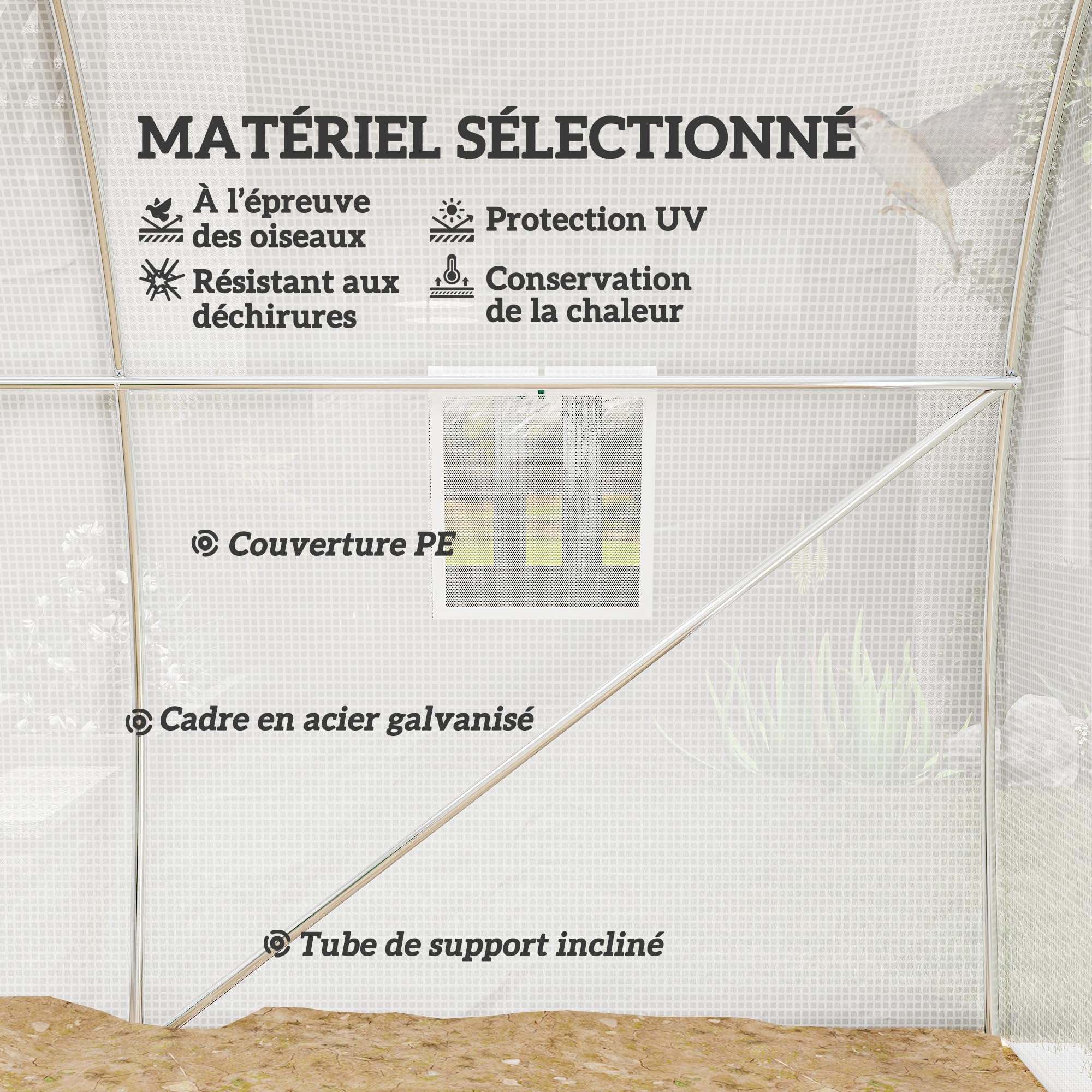 Outsunny Serre de Jardin Tunnel 9 m² 3L x 3l x 2H m - 4 fenêtres, Porte zippée Enroulable - châssis Tubulaire Acier galvanisé, bâche PE Haute densité Blanc