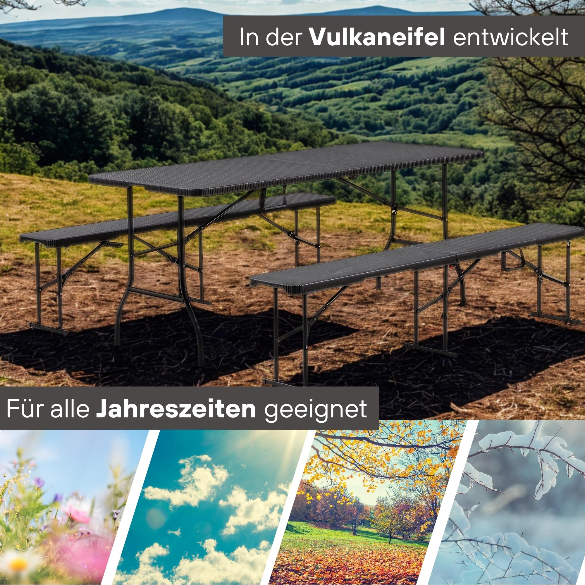 Albatros Table Pliante Buffet Noir/rotin 182 X 75 Cm Construction Robuste Pliable Et Haute Capacité De Chargement Pour 10 Personnes Table Pour Magasin