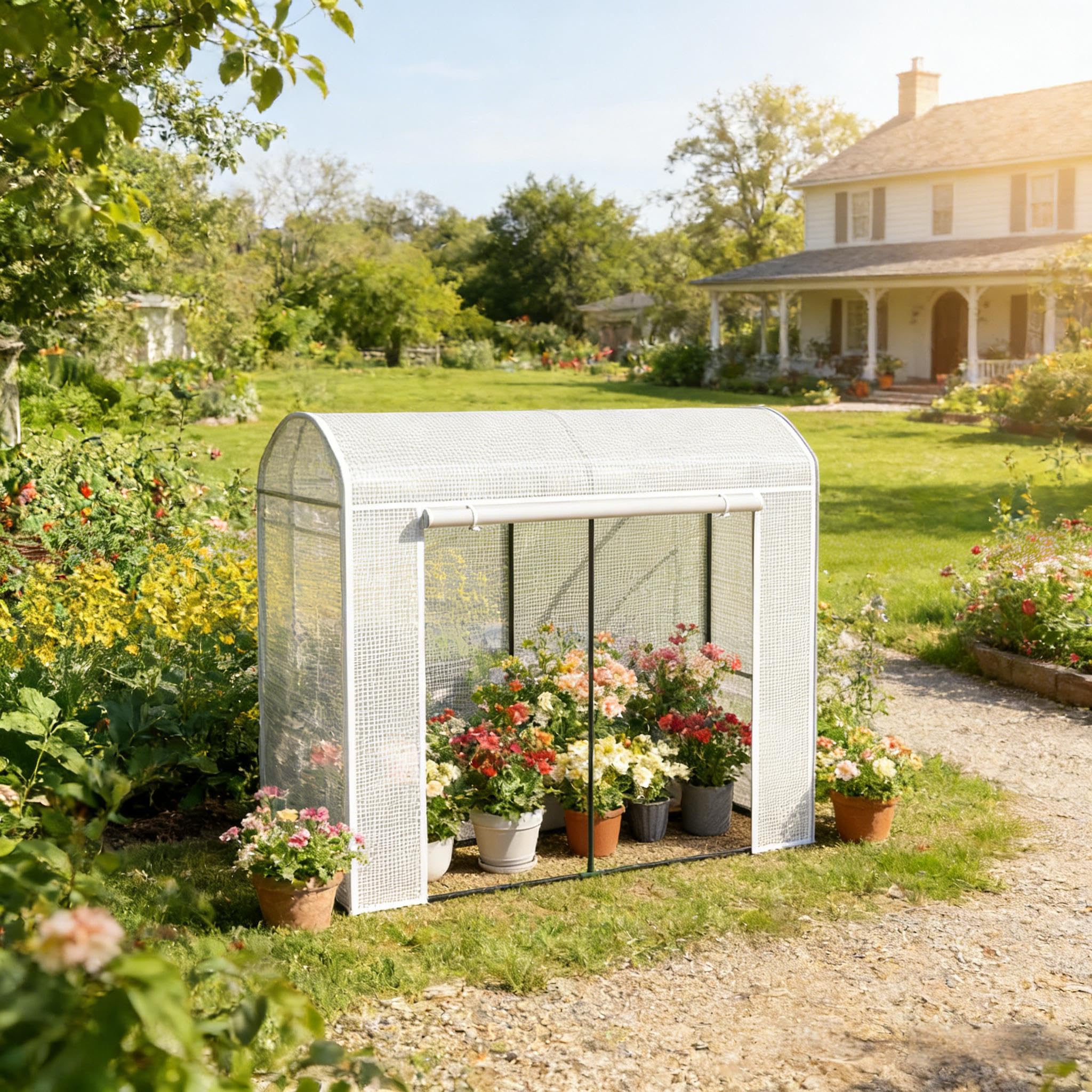Szklarnia z oknami zwijanymi, stabilna szklarnia foliowa ze wzmocnioną folią szklarniową (140 g/m²), odporna na promieniowanie UV i wodoszczelna, idealna jako domek na pomidory, na balkon i taras