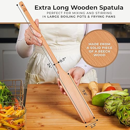 Miniatura 10 de Woodenhouse - Cuchara larga de madera de 17.5 pulgadas, pala de cangrejo de rancho, espátula de madera de haya de mango largo para cocinar, mezclar