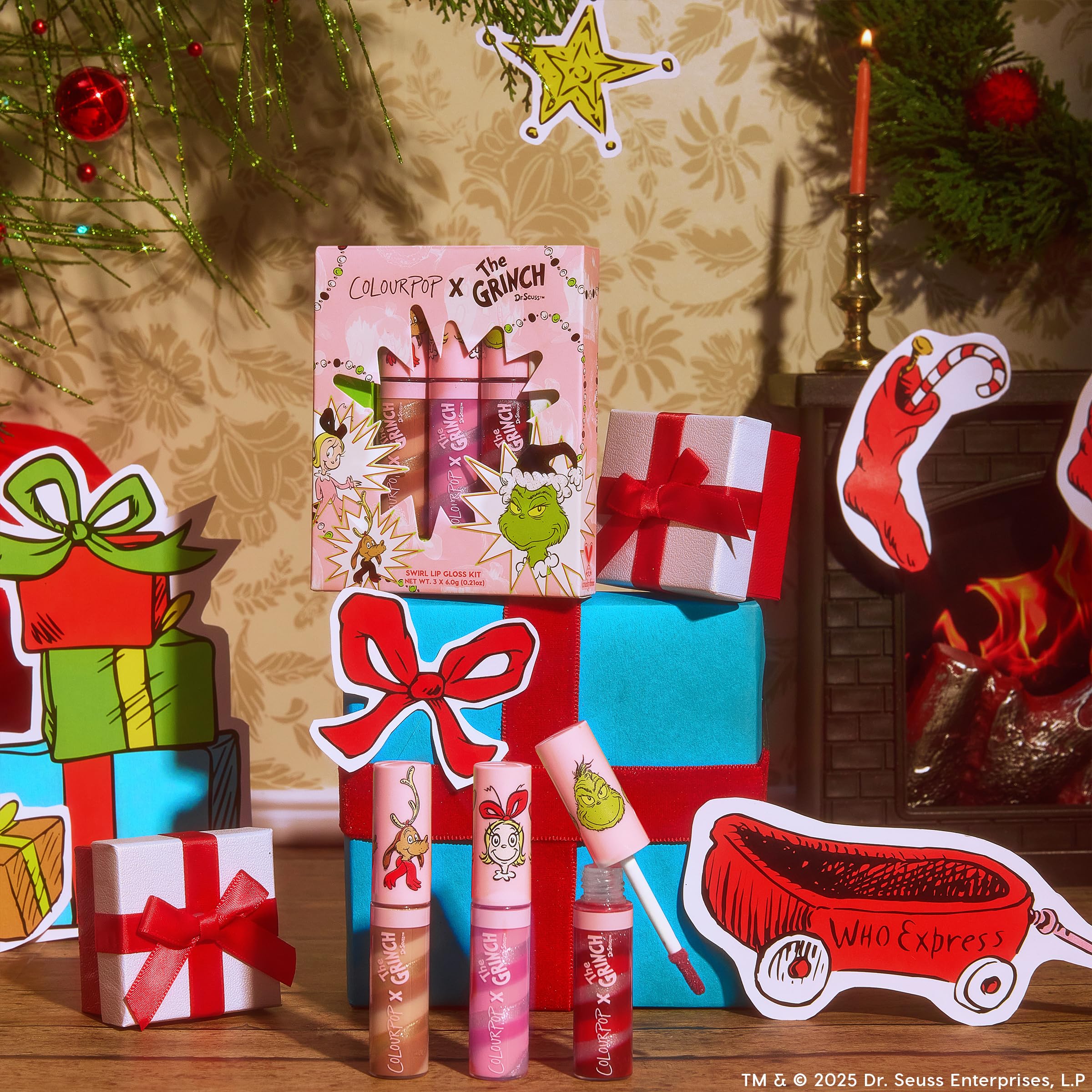 Amazon.com : ColourPop x The Grinch Merry Grinchmas Swirl Tinted Lip Gloss  Makeup Kit - Vegan Hydrating Lip Gloss Set with Sugar Cookie Flavor