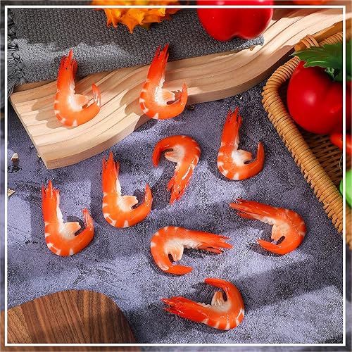 Miniatura 5 de Chalyna 9 unidades de camarones falsos de imitación rojos modelo de camarones cocidos simulados, modelo de alimentos falsos artificiales para