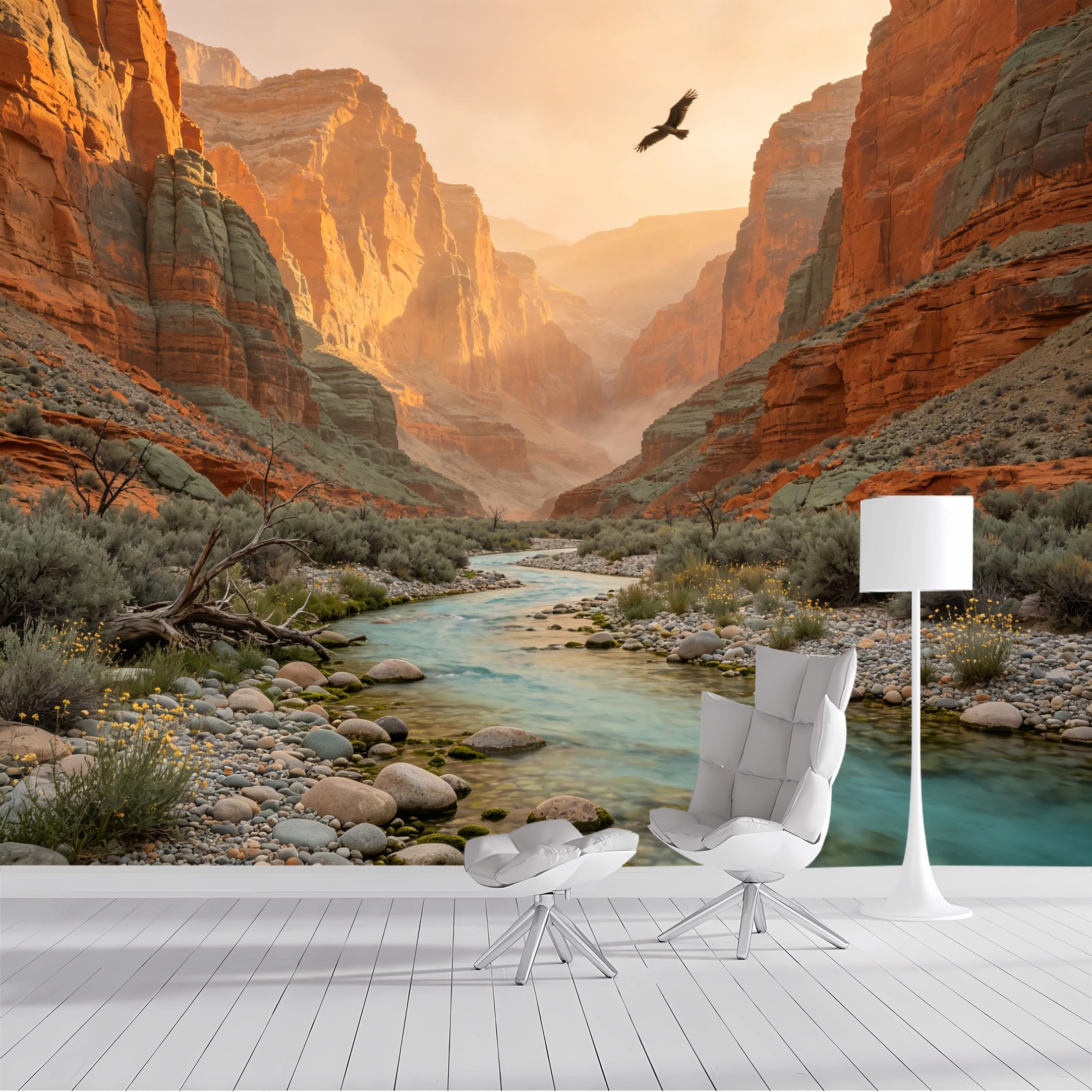 Custom Size Wall Mural Grand Canyon River Eagle Landscape Nature Photography SelfAdhesive Wall Fabric Removable Peel and Stick Wallpaper Wall Decor for Living Room Bedroom Bathroom